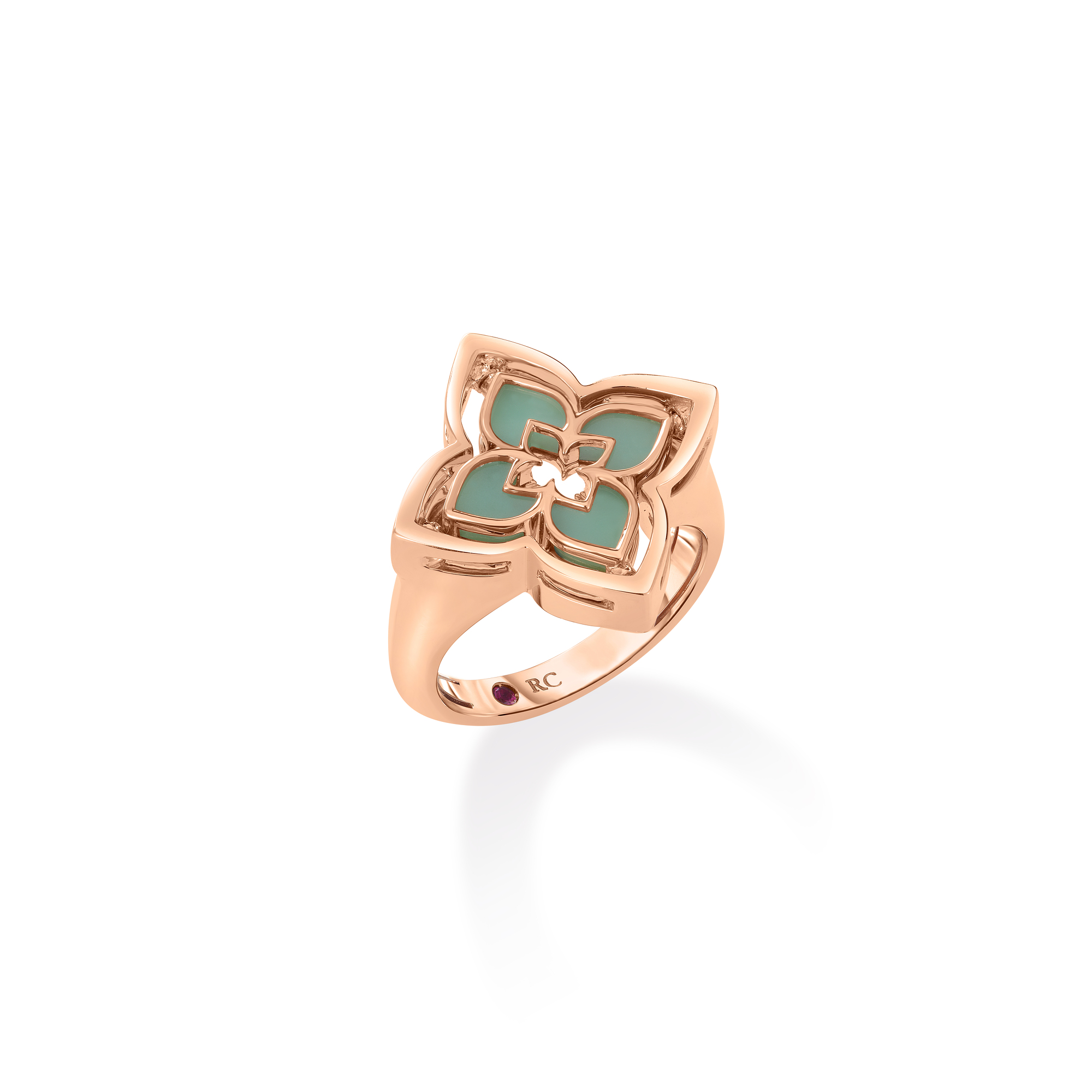 18k Rose Gold Venetian Princess Pirouette Small Pave Diamond & Chrysoprase Flower Ring