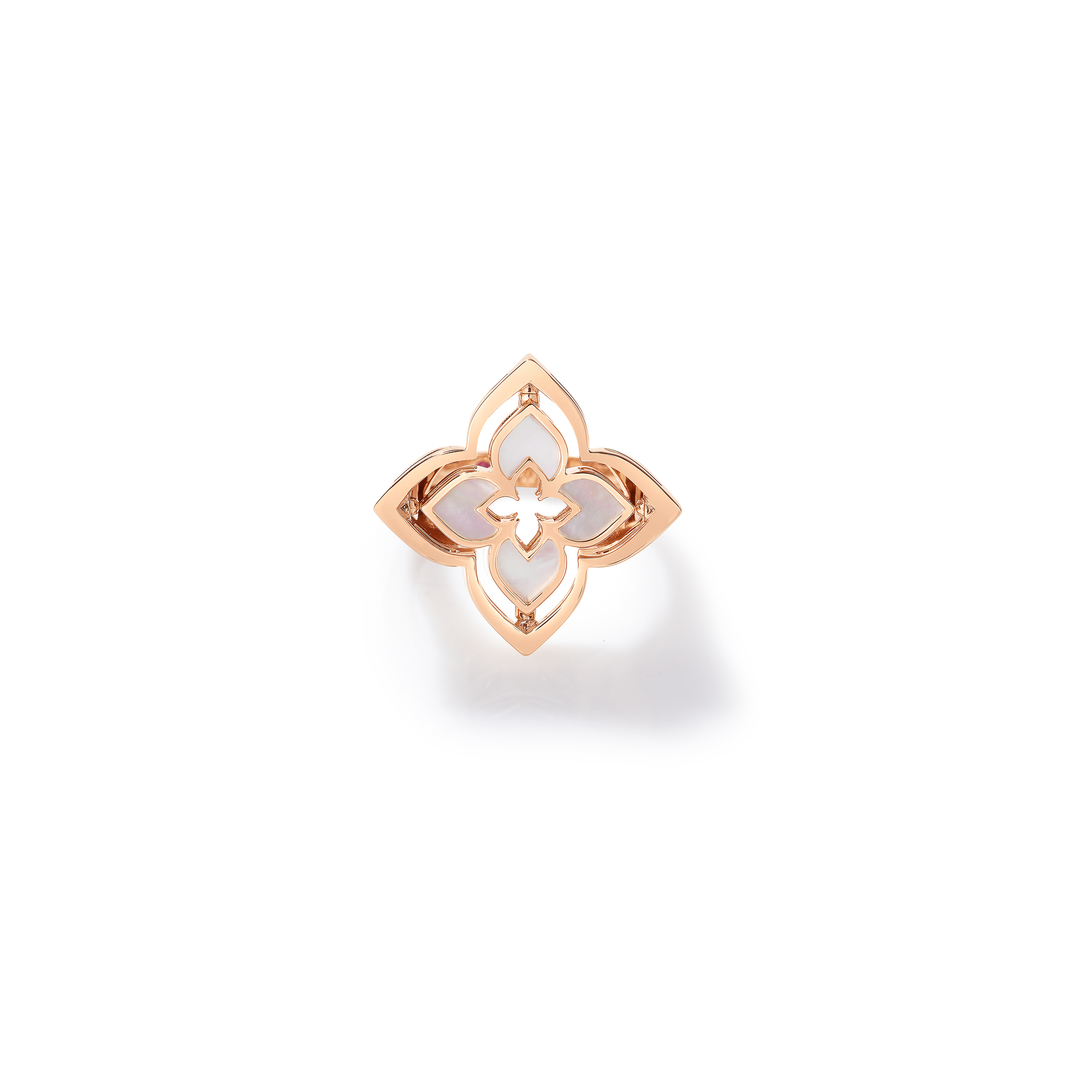 18k Rose Gold Venetian Princess Pirouette Small Pave Diamond & Mother Of Pearl Flower Ring