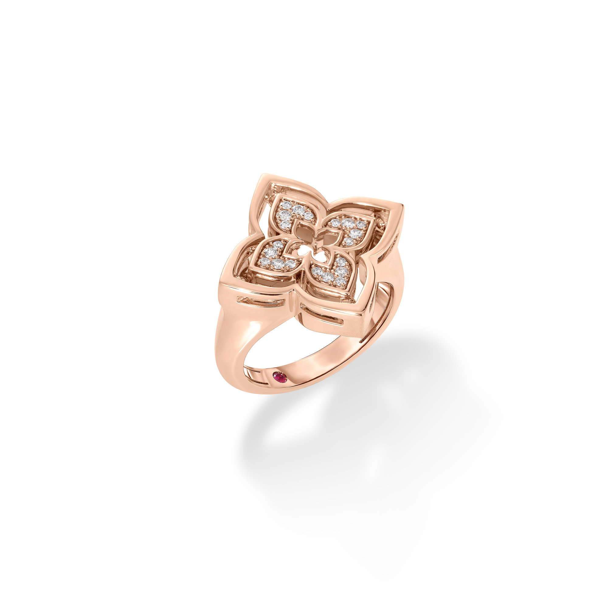 18k Rose Gold Venetian Princess Pirouette Small Pave Diamond & Chrysoprase Flower Ring