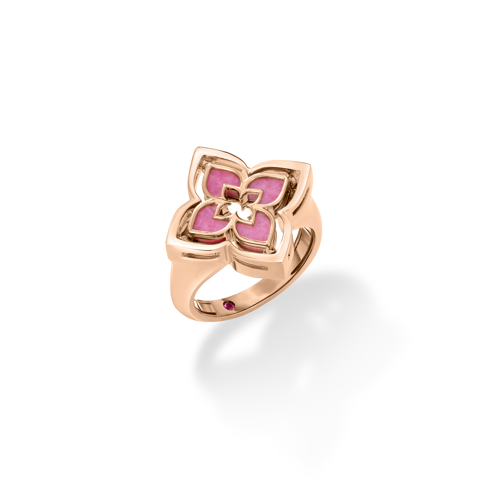 18k Rose Gold Venetian Princess Pirouette Small Pave Diamond & Rhodoite Flower Necklace