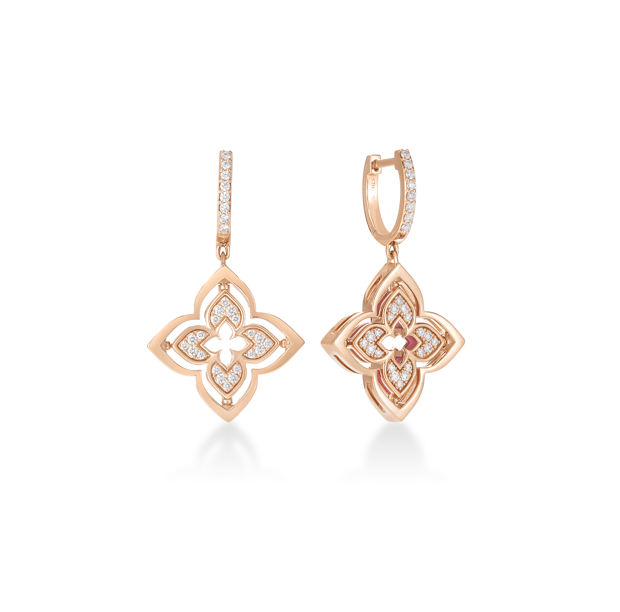 18k Rose Gold Venetian Princess Pirouette Small Pave Diamond & Mother Of Pearl Flower Drop Earrings