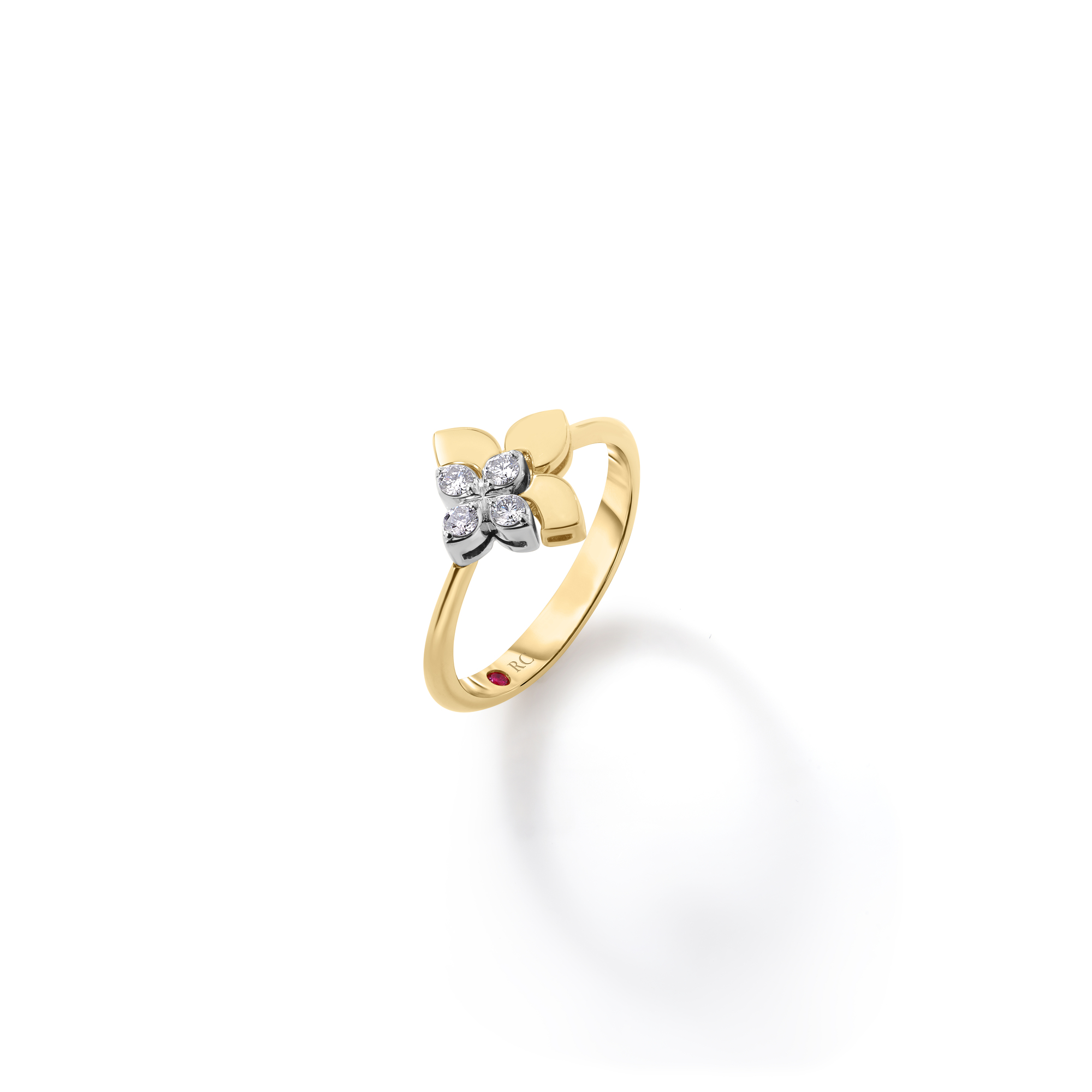 18k Yellow/white Gold Love In Verona East To West Diamond Flower Ring