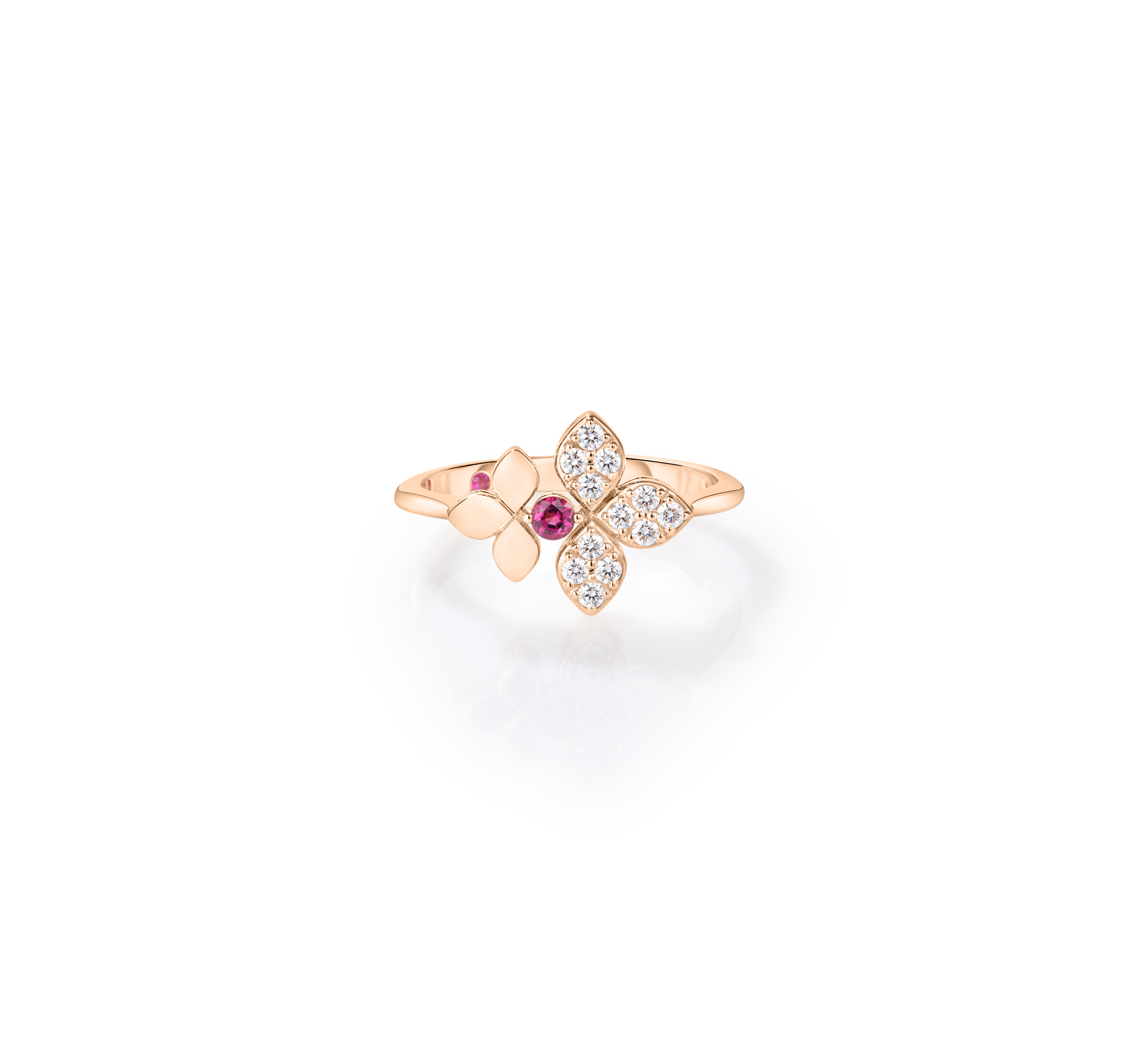 18k Rose Gold Love In Verona Diamond & Rubellite Split Flower Ring