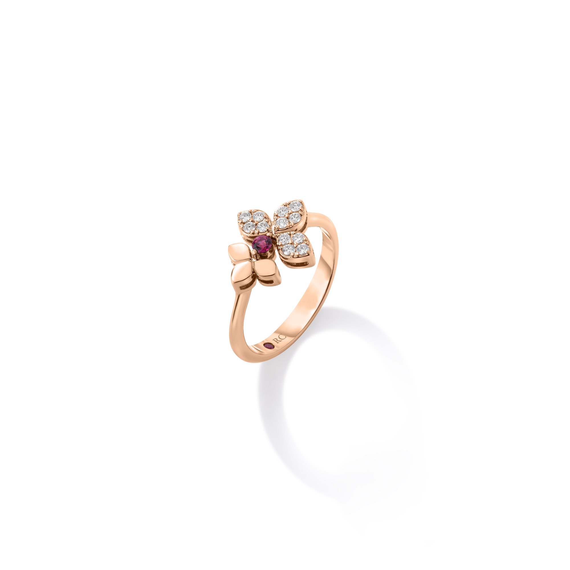 18k Rose Gold Love In Verona Diamond & Rubellite Split Flower Ring
