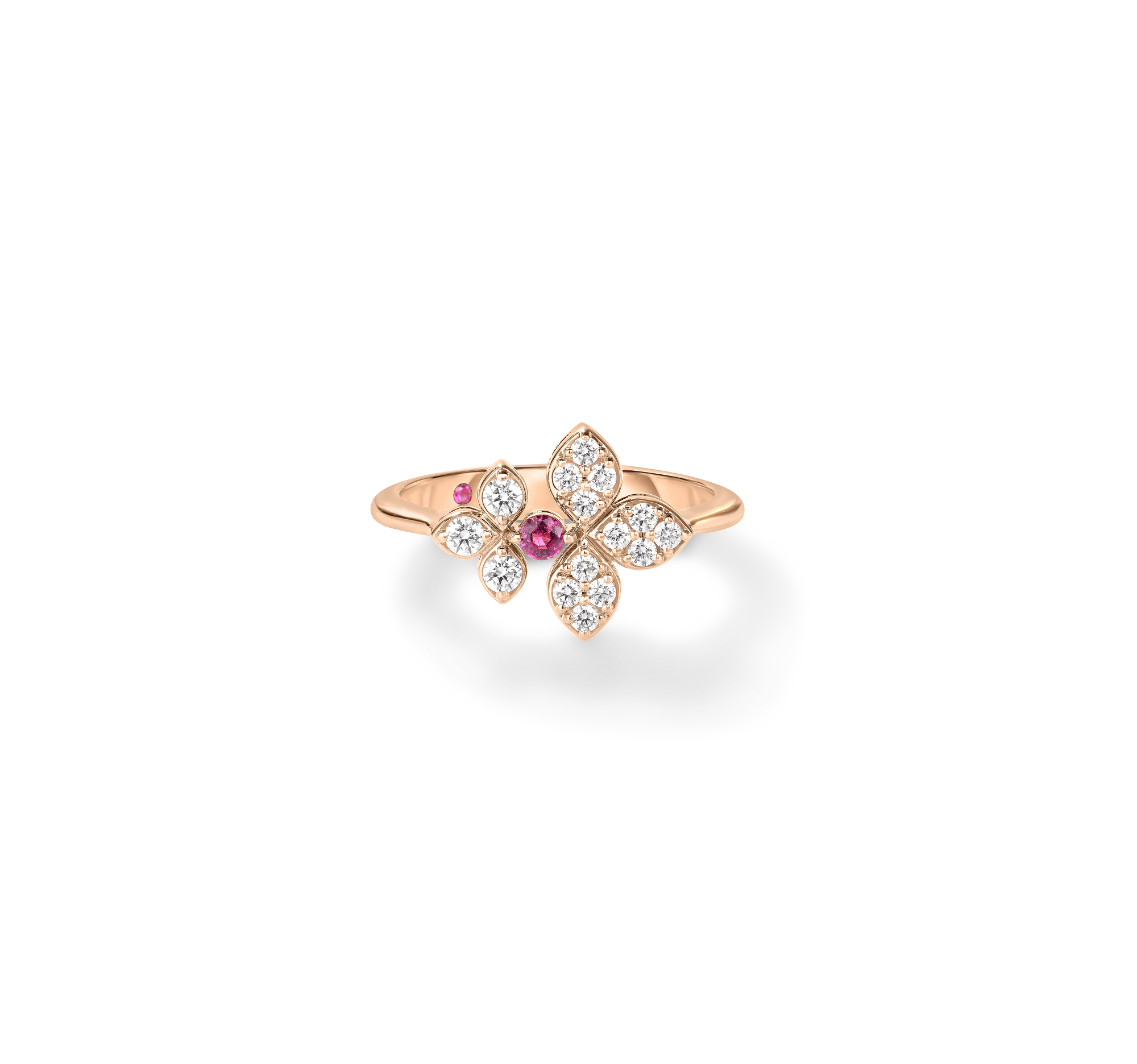 18k Rose Gold Love In Verona Pave Diamond & Rubellite Split Flower Ring