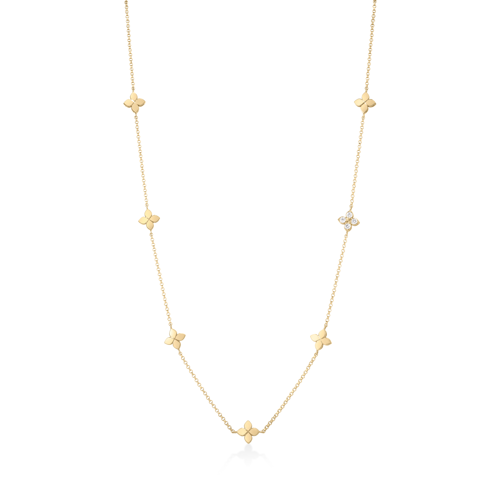 18k Yellow Gold Love In Verona Diamond Flower Station Necklace