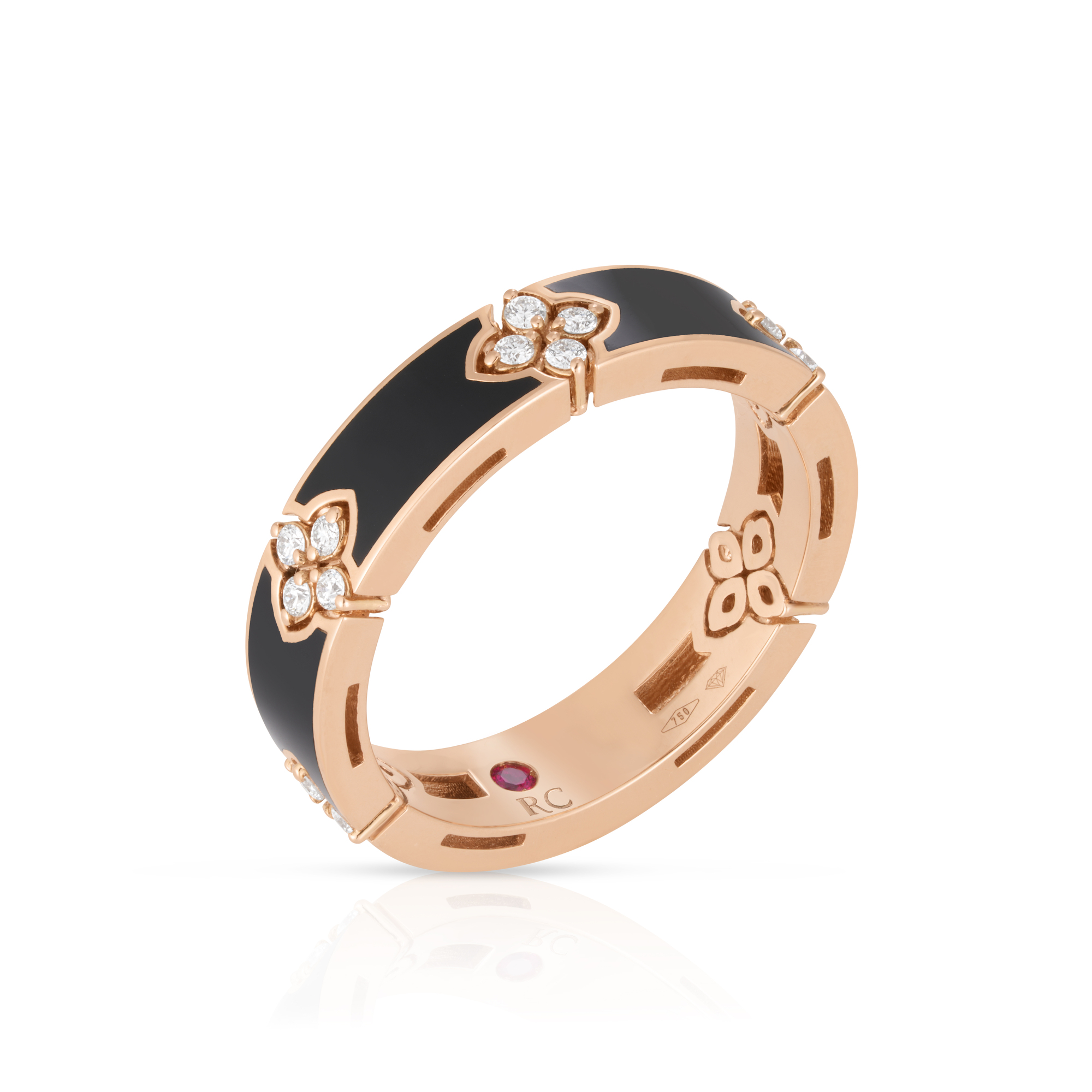 18k Rose Gold Love In Verona Diamond & Black Enamel Ring