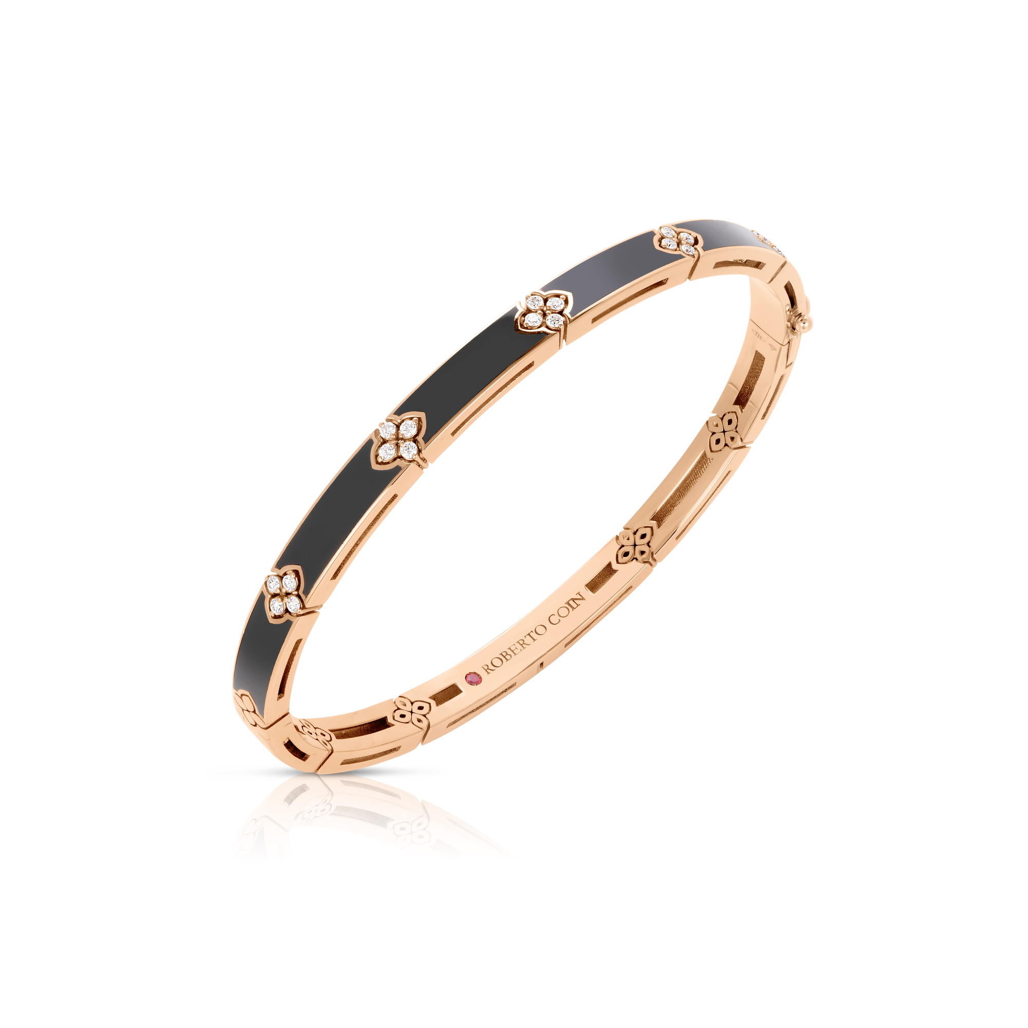 18k Rose Gold Love In Verona Diamond & Black Enamel Bangle