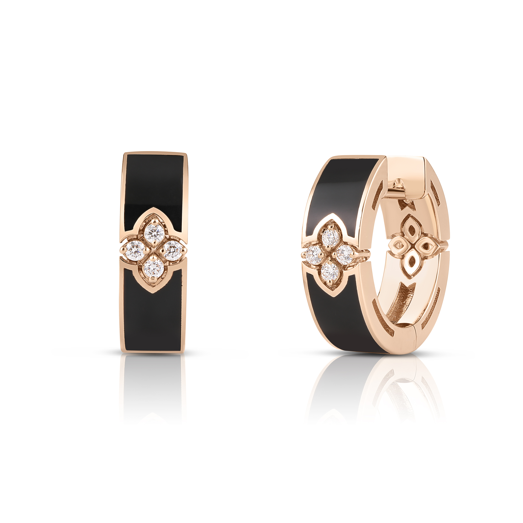 18k Rose Gold Love In Verona Diamond & Black Enamel Hoop Earrings