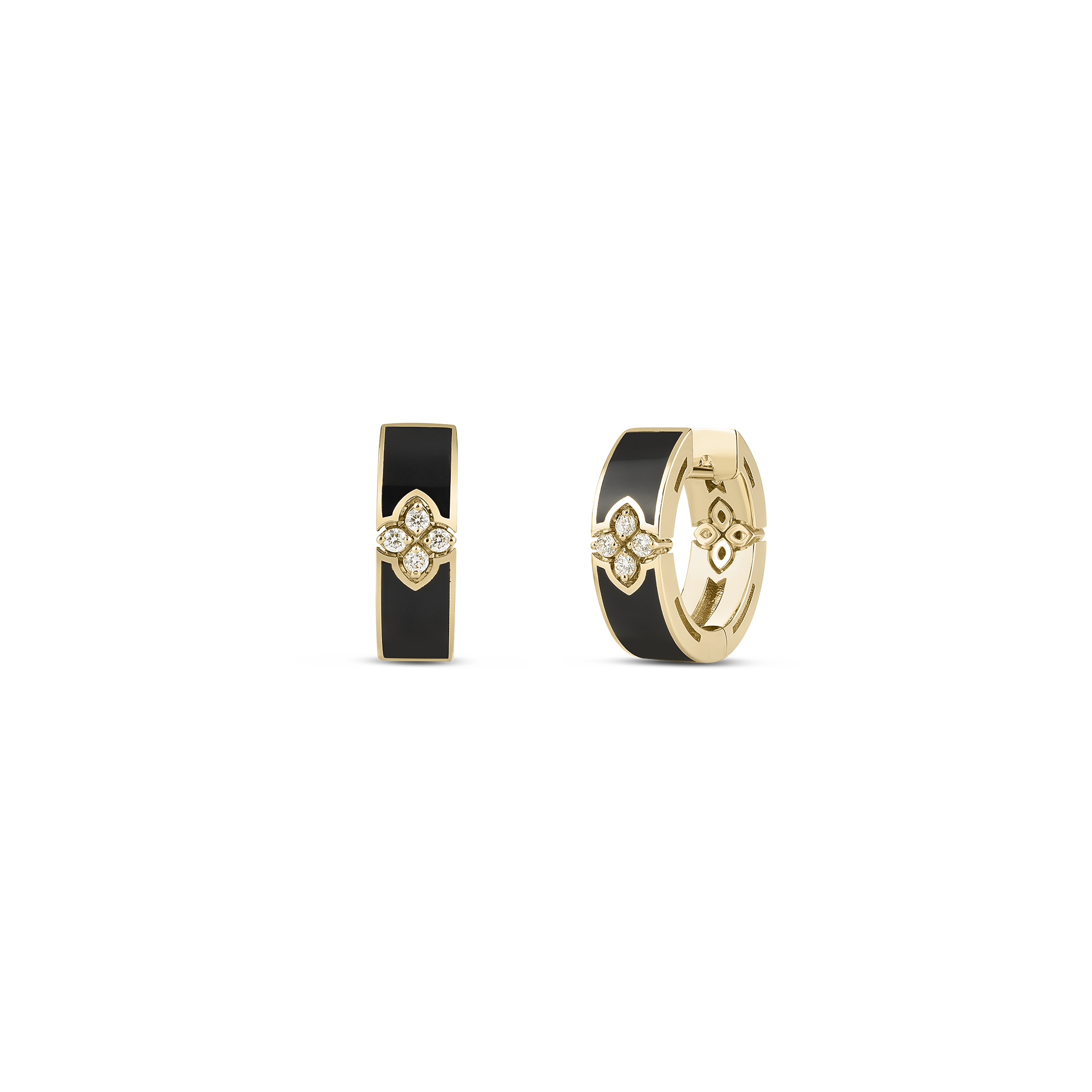 18k Rose Gold Love In Verona Diamond & Black Enamel Hoop Earrings