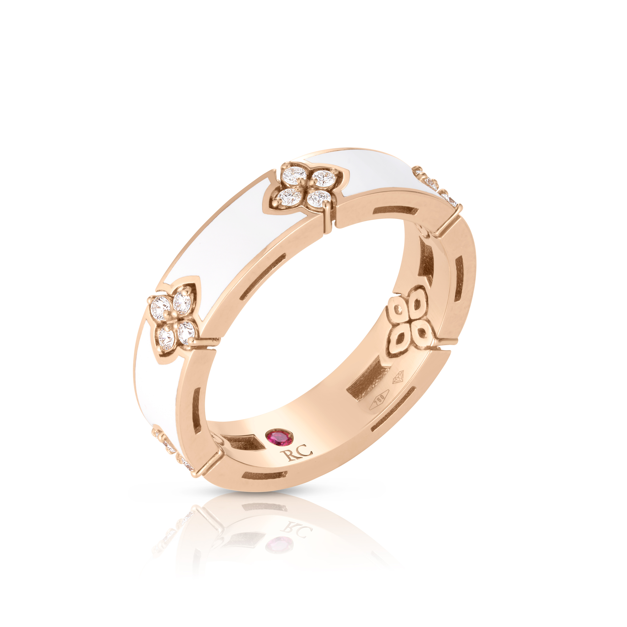 18k Rose Gold Love In Verona Diamond & White Enamel Ring