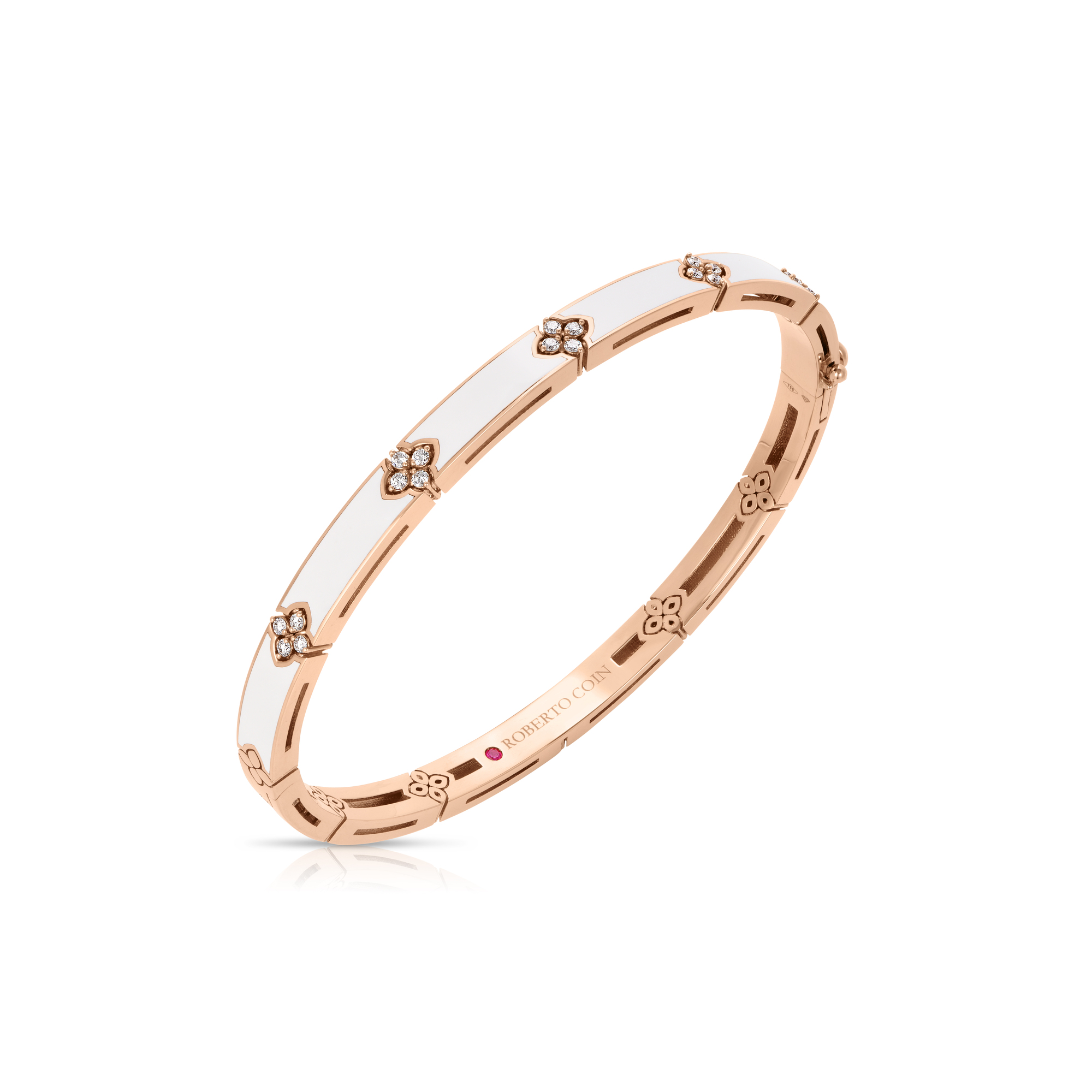 18k Rose Gold Love In Verona Diamond & White Enamel Bangle