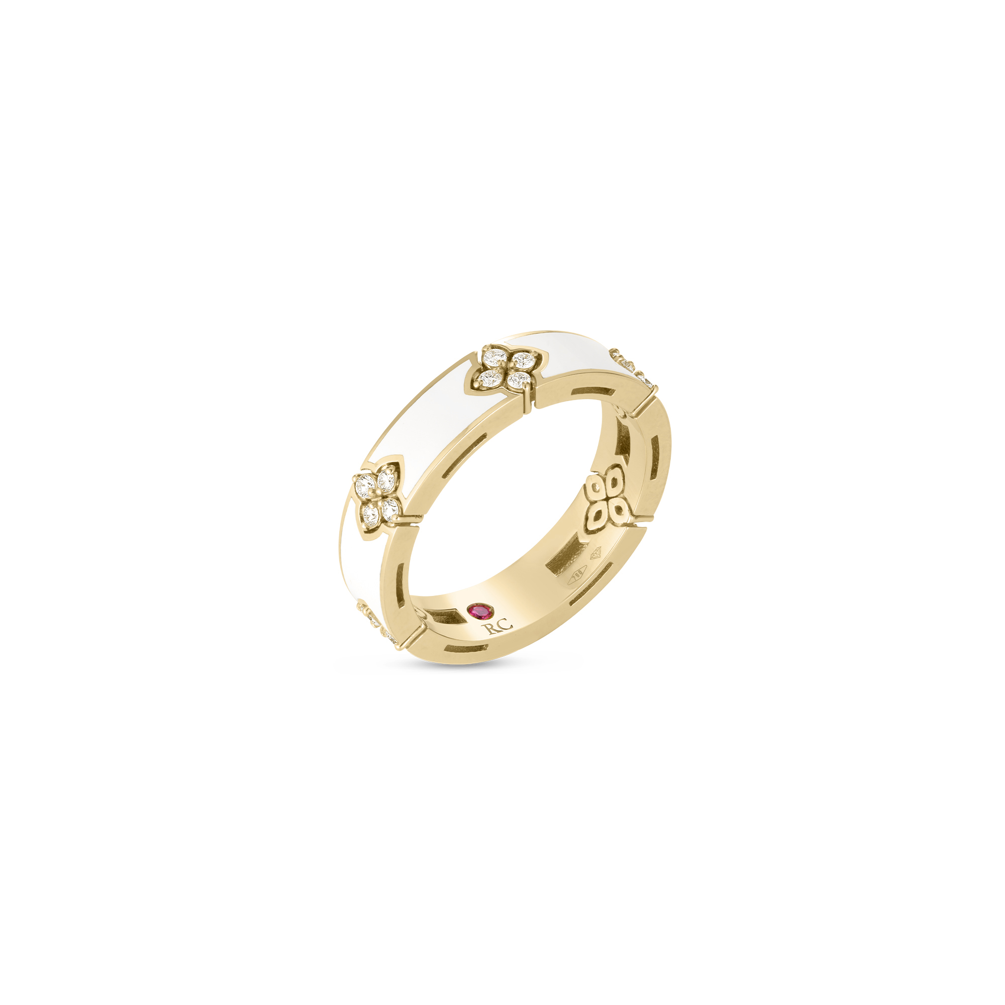 18k Yellow Gold Love In Verona Diamond & White Enamel Ring