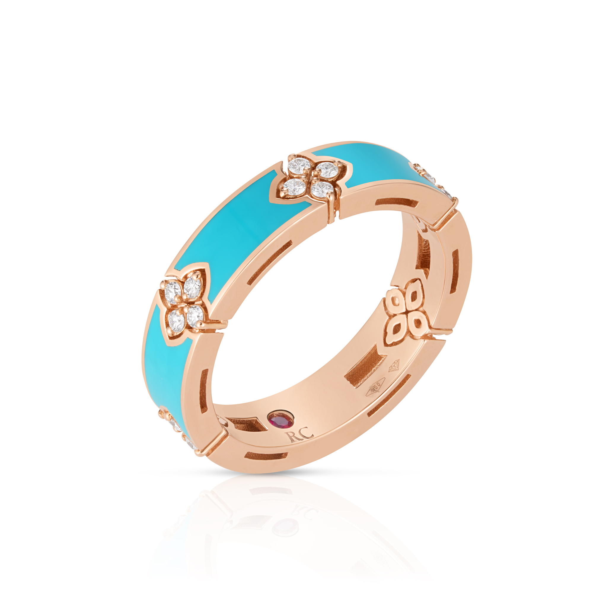 18k Rose Gold Love In Verona Diamond & Cyan Enamel Ring