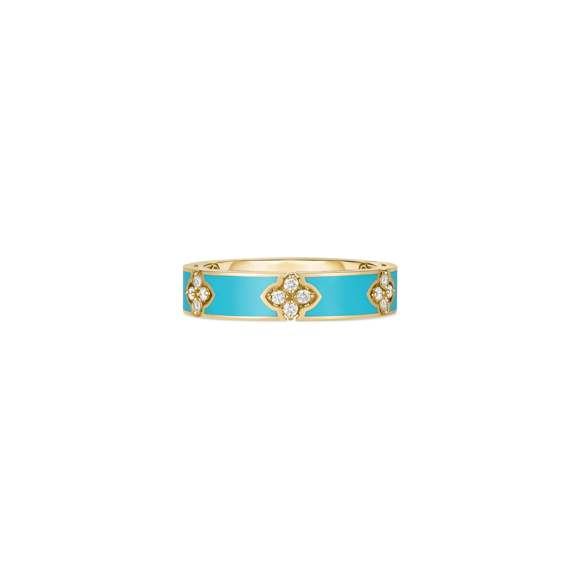 18k Yellow Gold Love In Verona Diamond & Cyan Enamel Ring