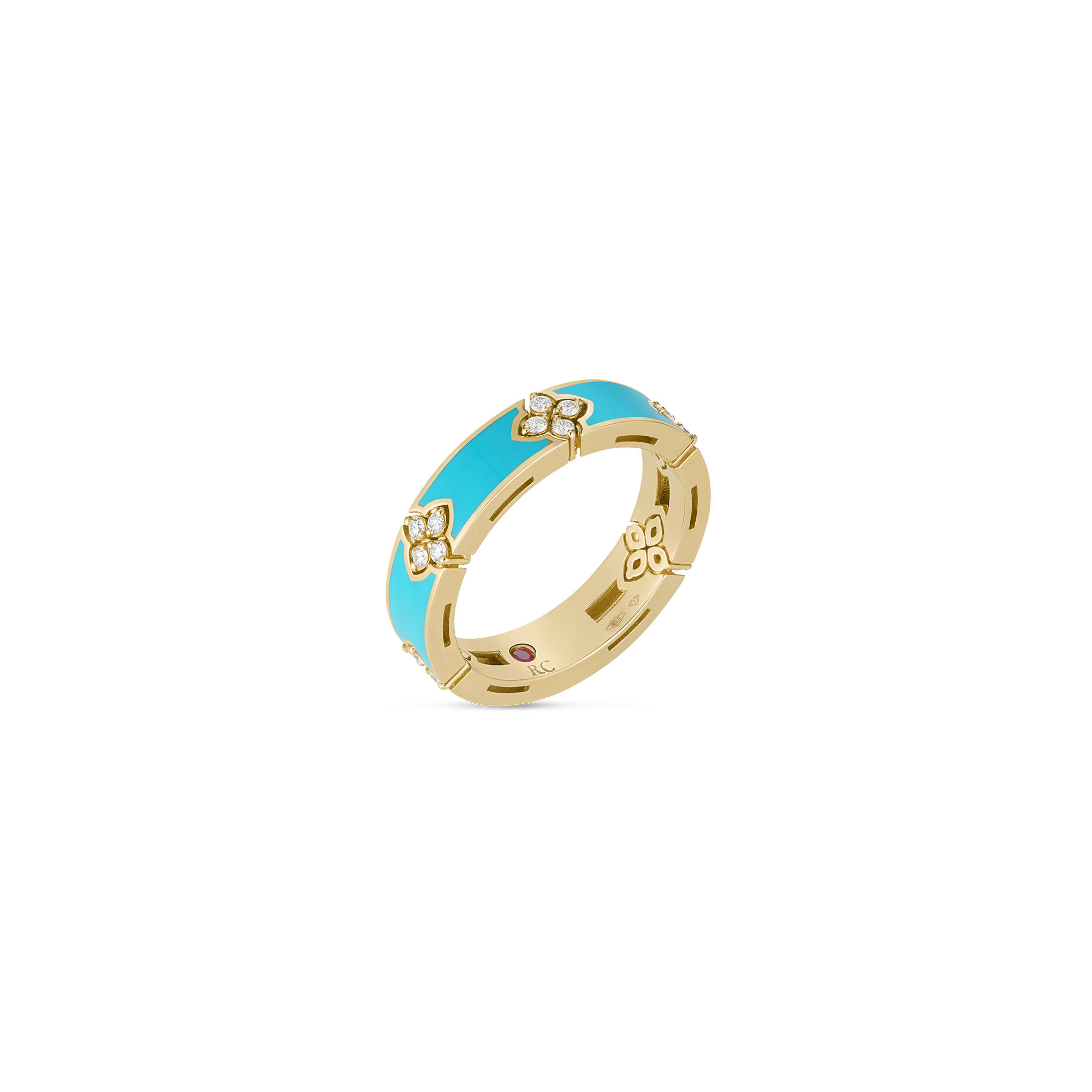 18k Yellow Gold Love In Verona Diamond & Cyan Enamel Ring