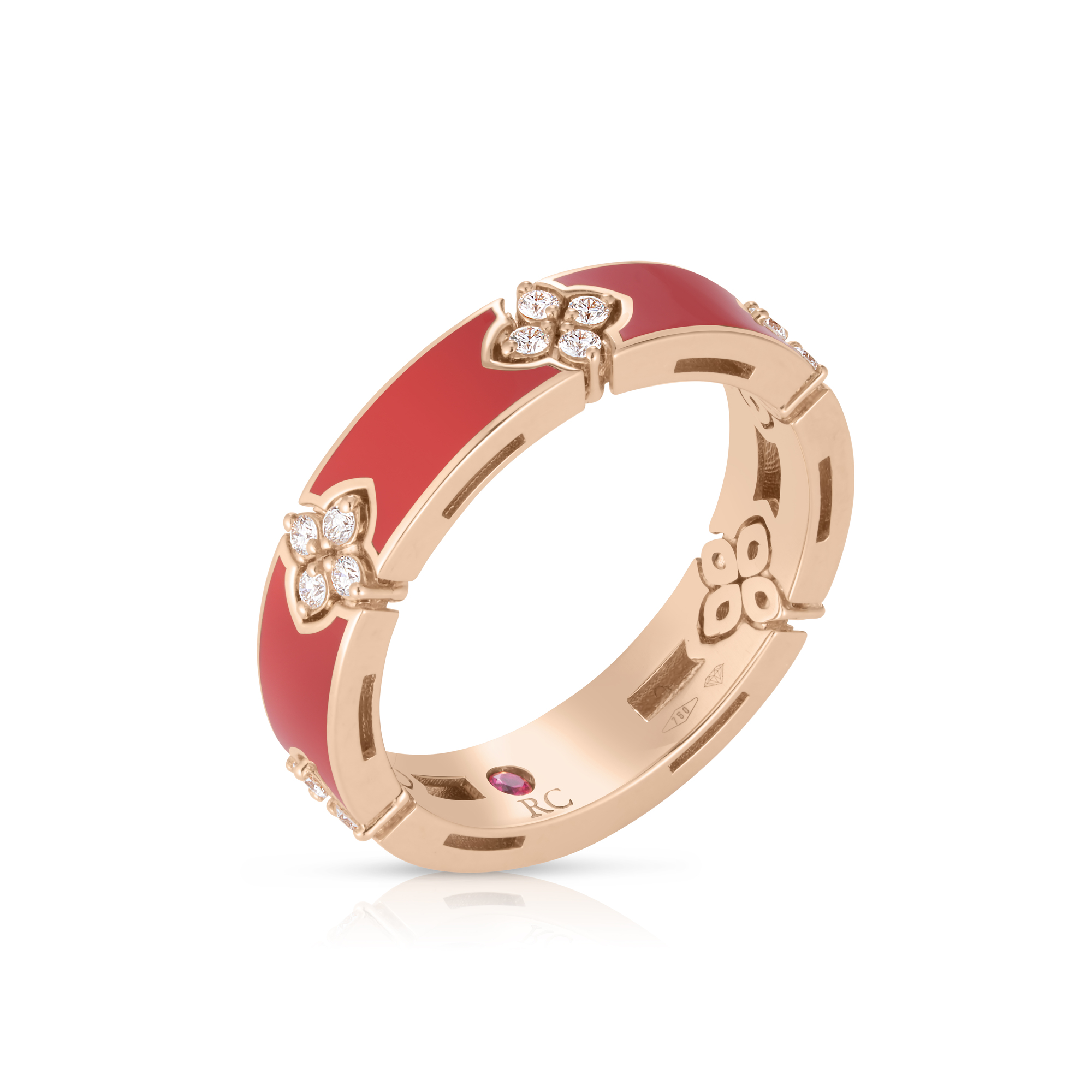 18k Rose Gold Love In Verona Diamond & Coral Enamel Ring