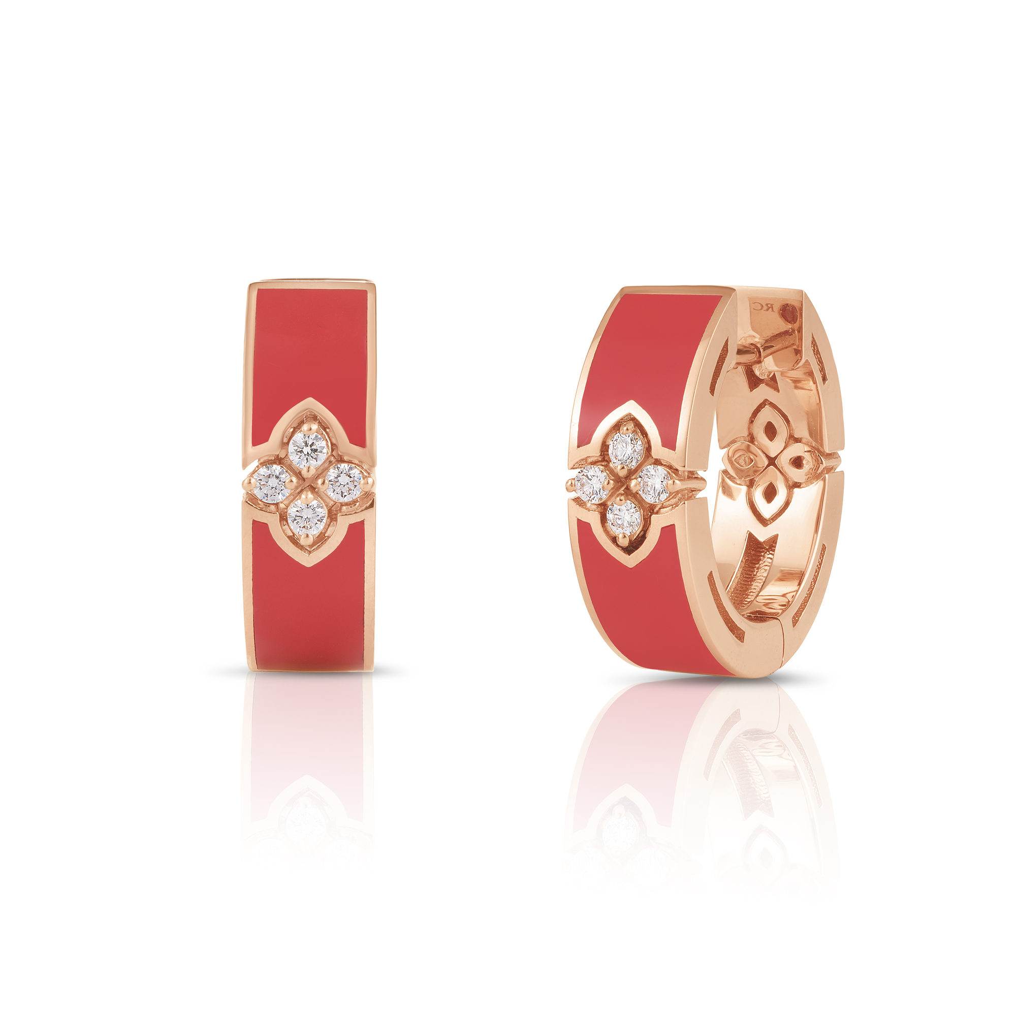 18k Rose Gold Love In Verona Diamond & Coral Enamel Hoop Earrings