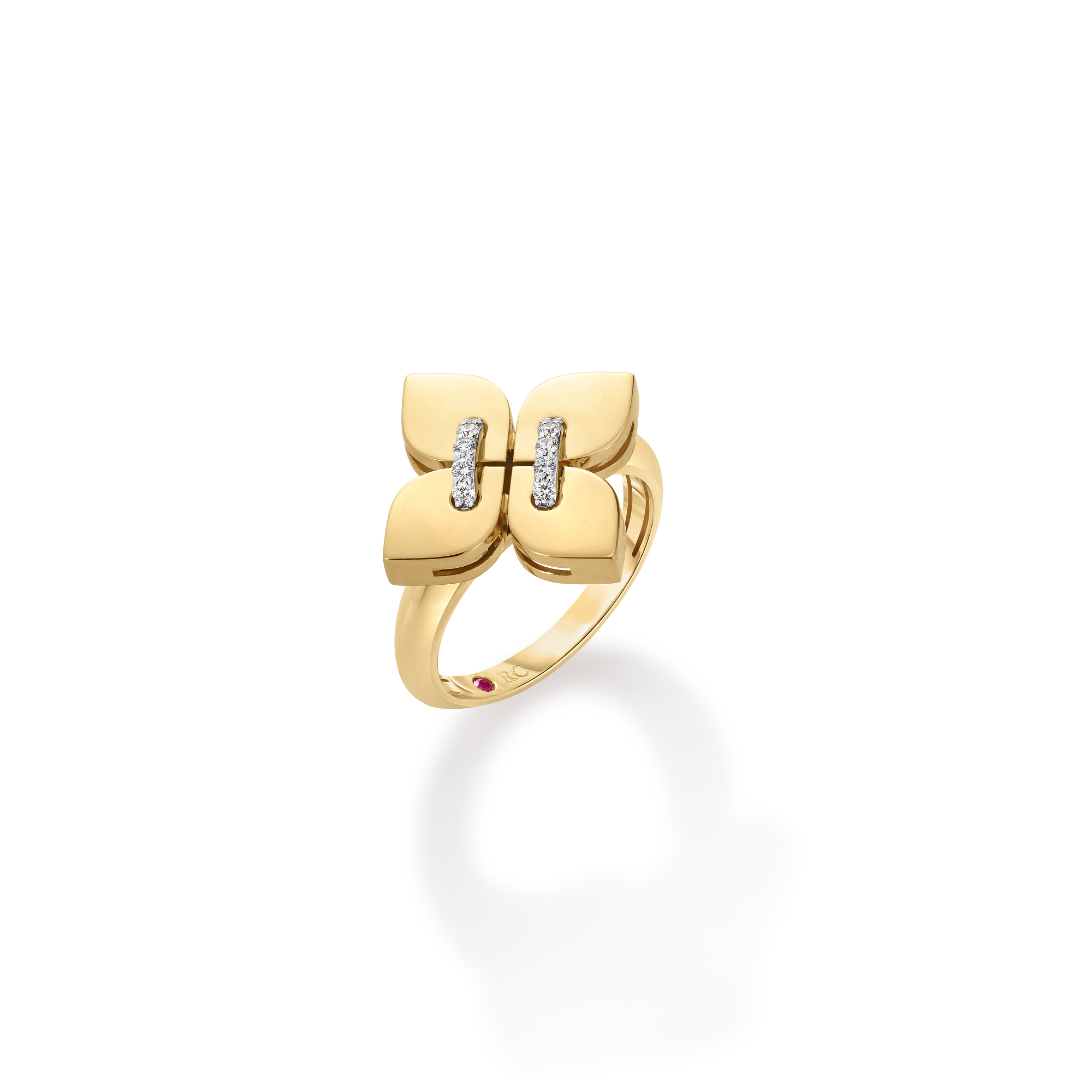 18k Yellow/white Gold Love In Verona Filo Medium Diamond Flower Ring