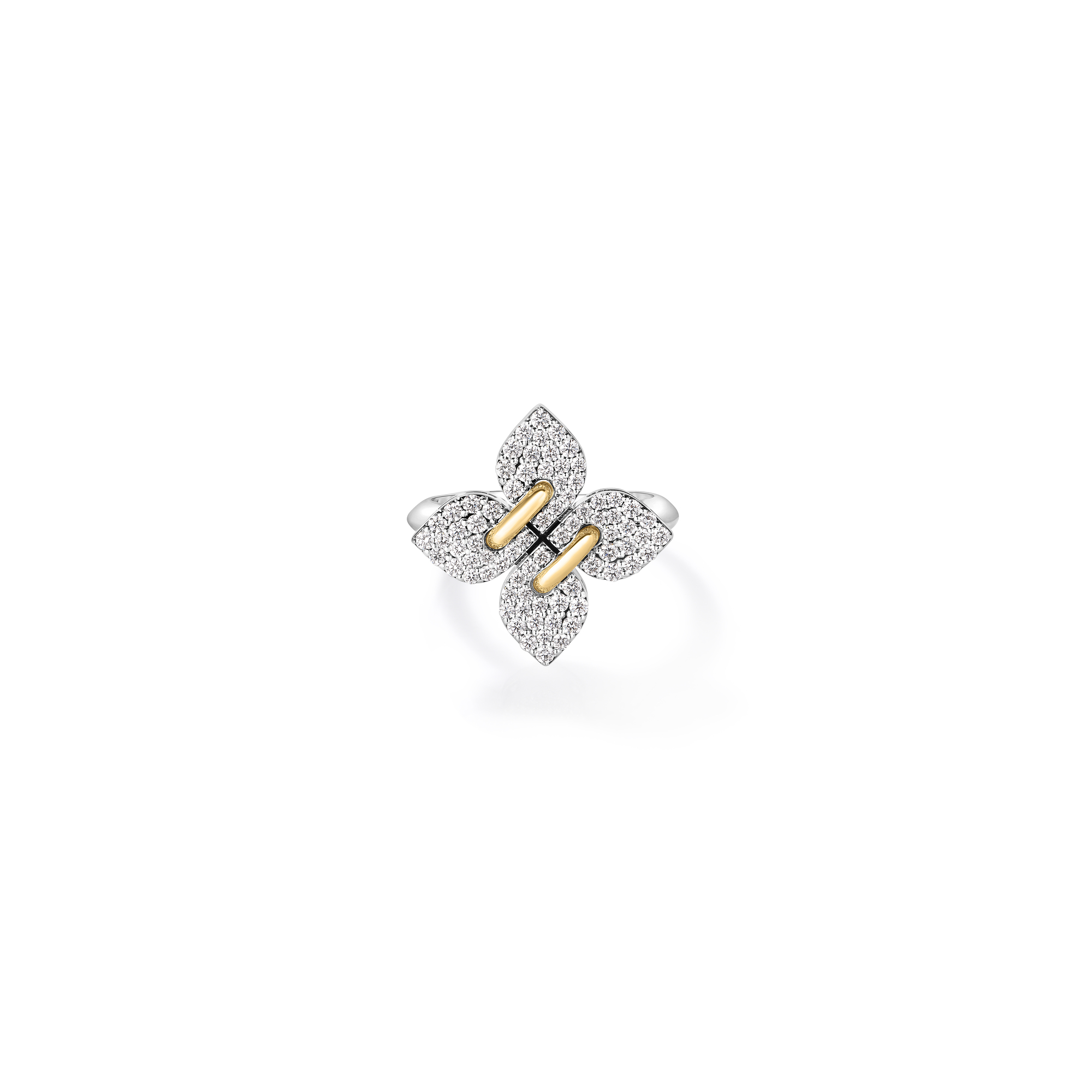 18k White/yellow Gold Love In Verona Filo Medium Pave Diamond Flower Ring