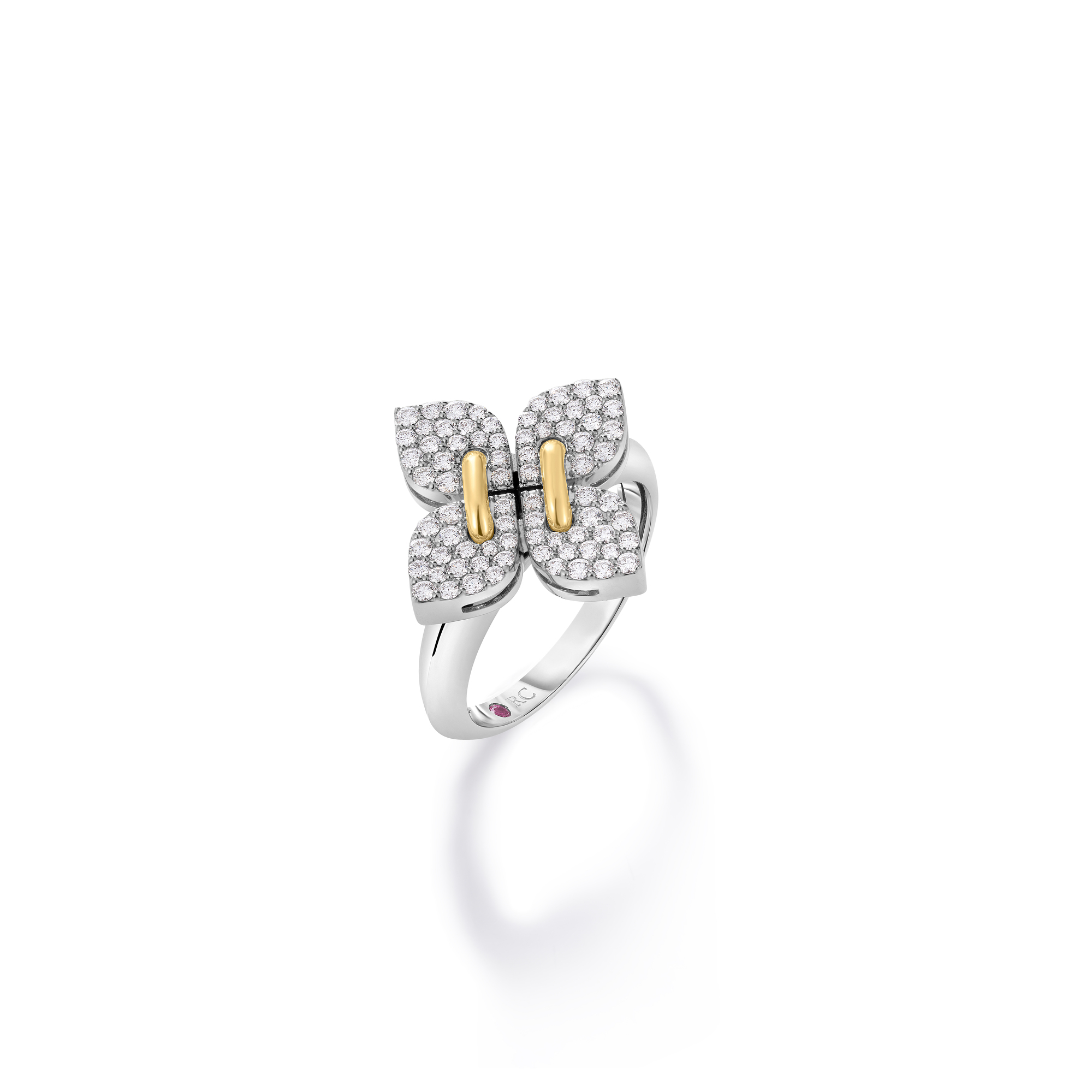18k White/yellow Gold Love In Verona Filo Medium Pave Diamond Flower Ring