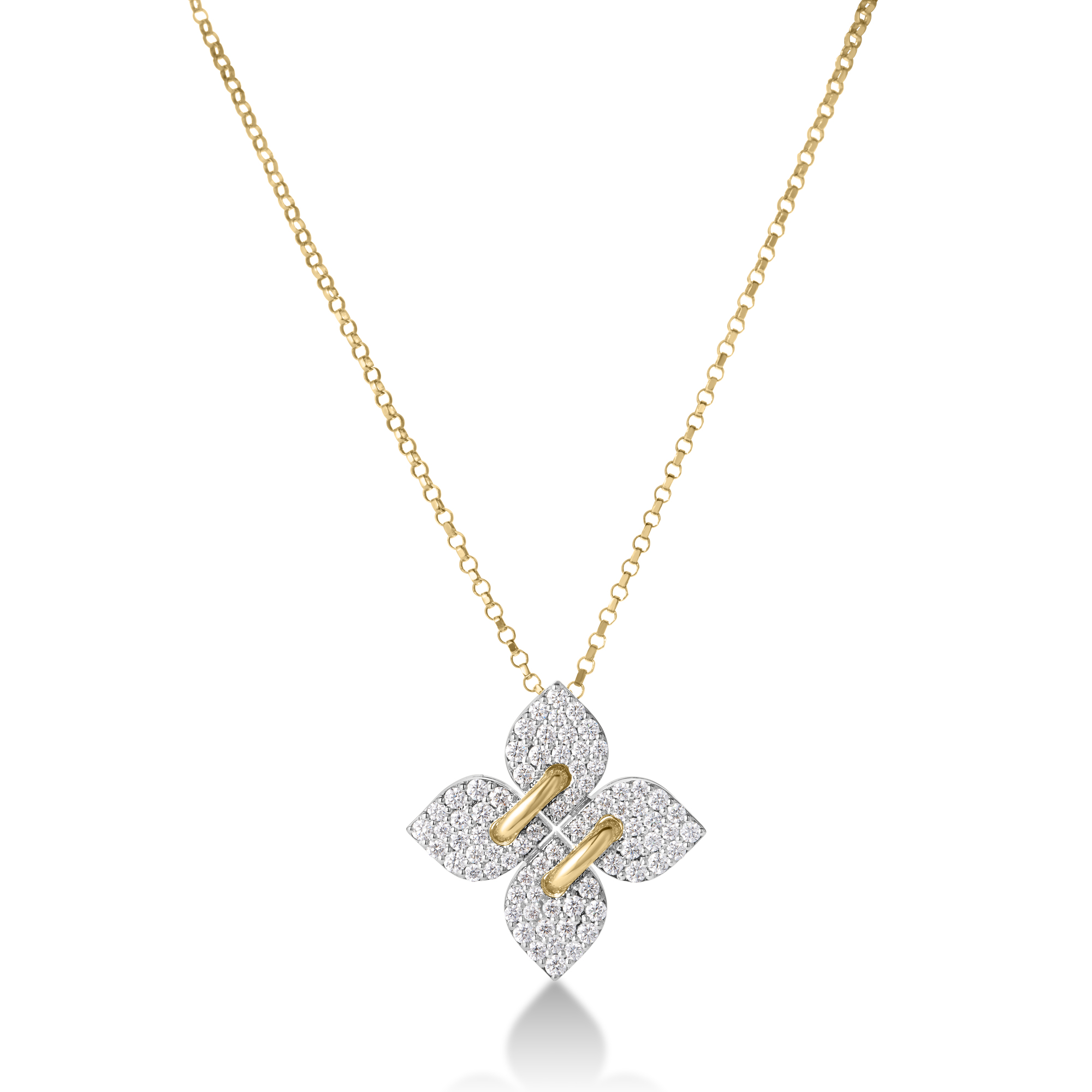 18k Yellow/white Gold Love In Verona Filo Medium Pave Diamond Flower Necklace