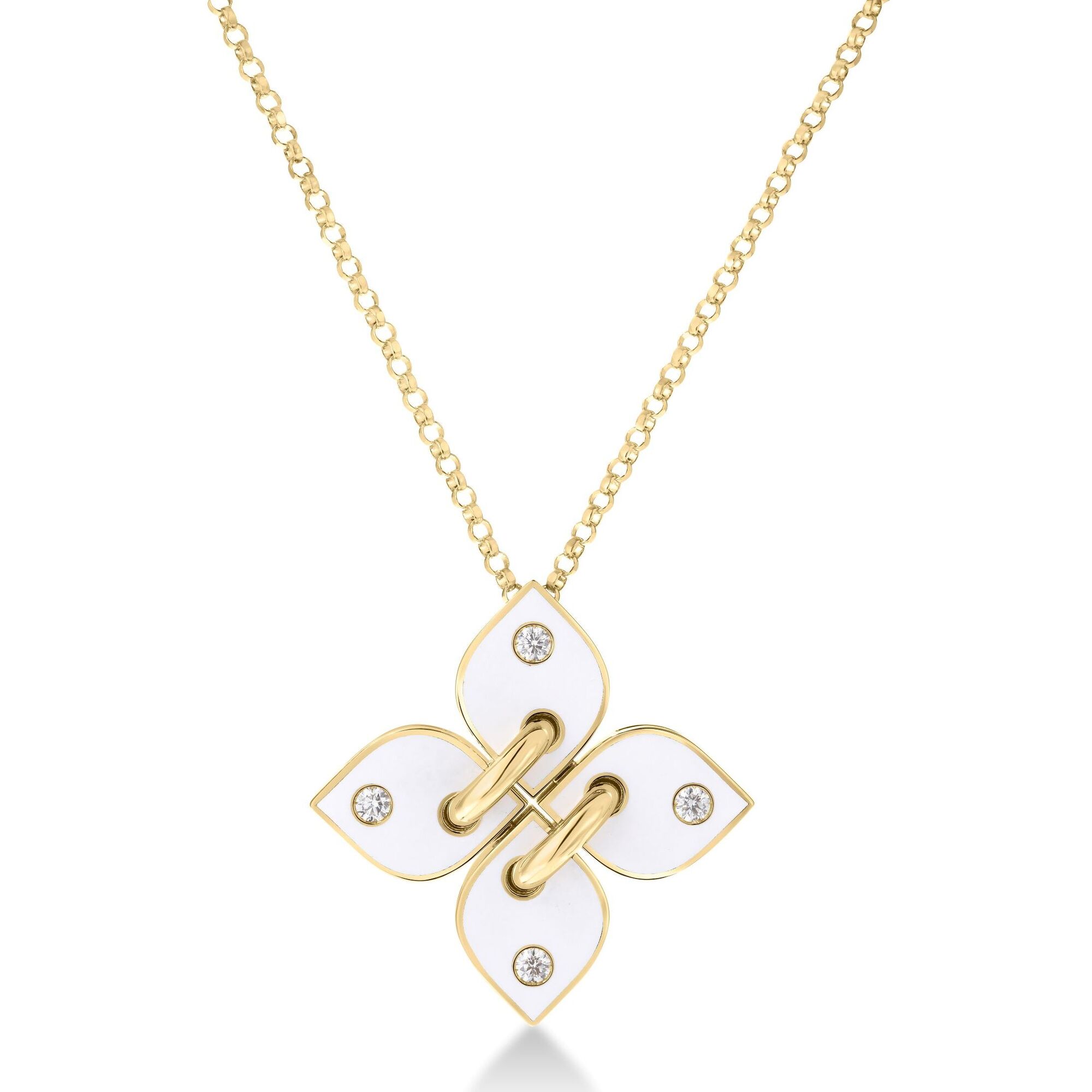18k Yellow Gold Love In Verona Filo Diamond & White Enamel Flower Necklace