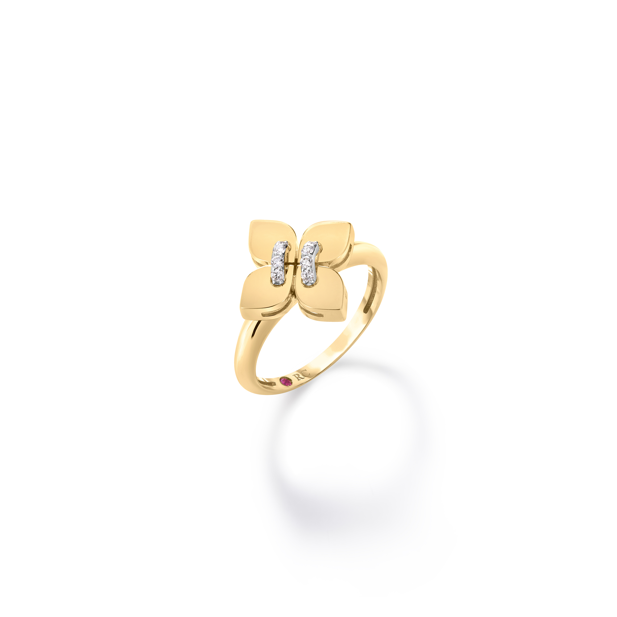 18k Yellow/white Gold Love In Verona Filo Small Diamond Flower Ring