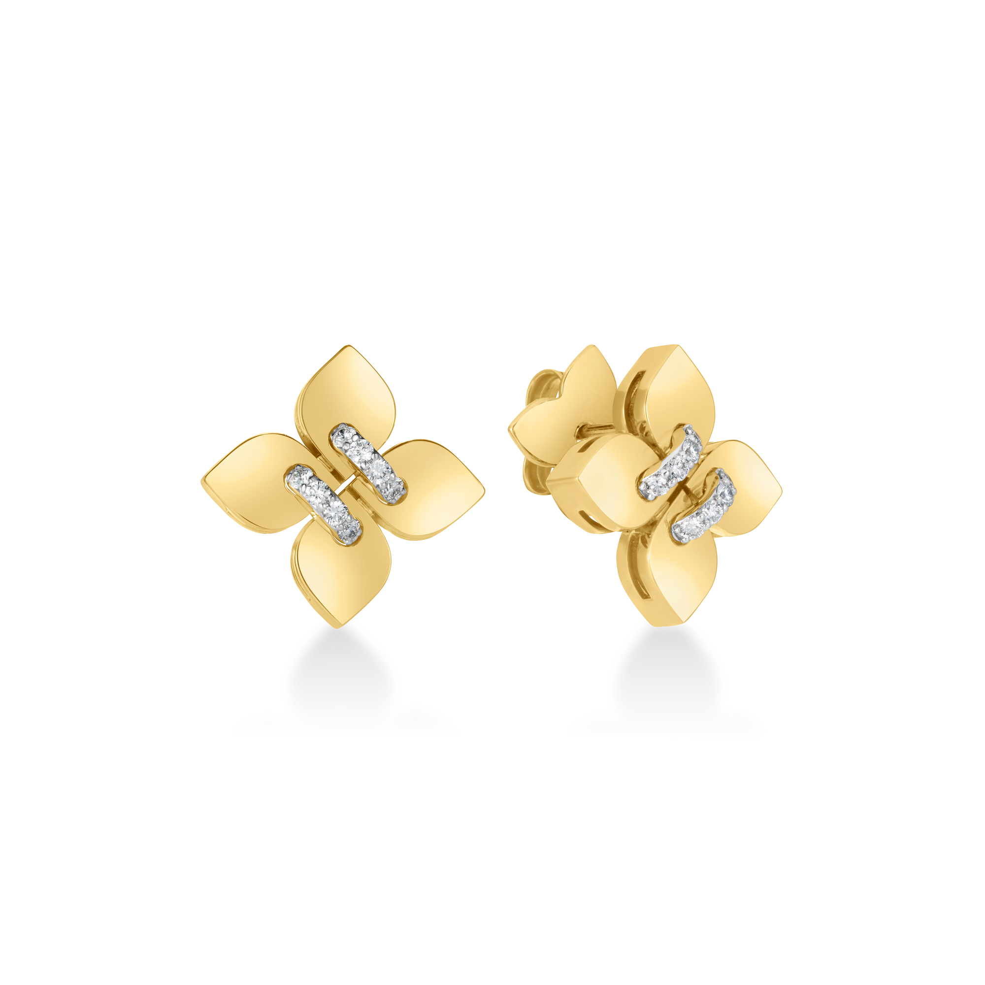 18k Yellow/white Gold Love In Verona Filo Small Diamond Flower Stud Earrings