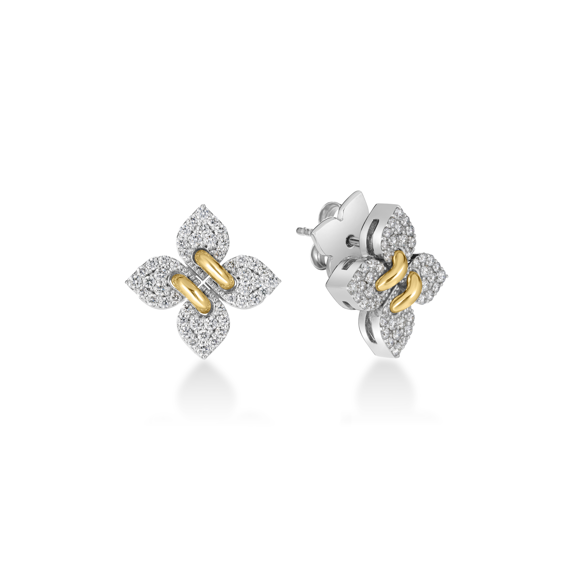 18k White/yellow Gold Love In Verona Filo Medium Pave Diamond Flower Stud Earrings