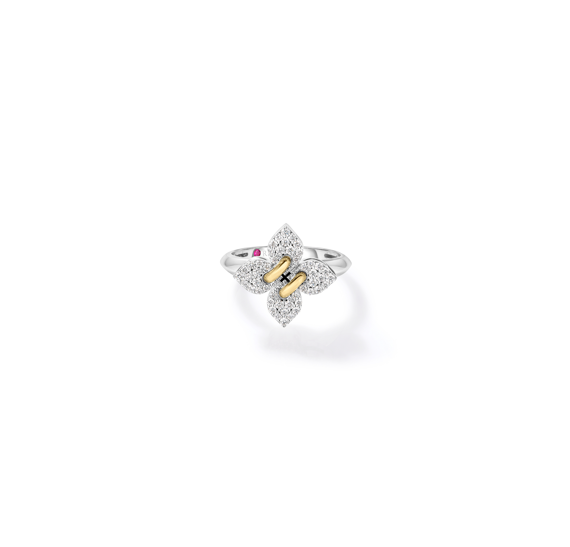 18k White/yellow Gold Love In Verona Filo Small Pave Diamond Flower Ring