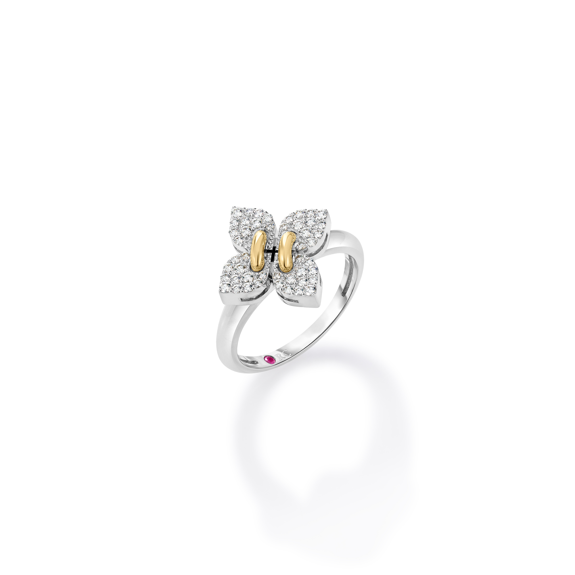 18k White/yellow Gold Love In Verona Filo Small Pave Diamond Flower Ring