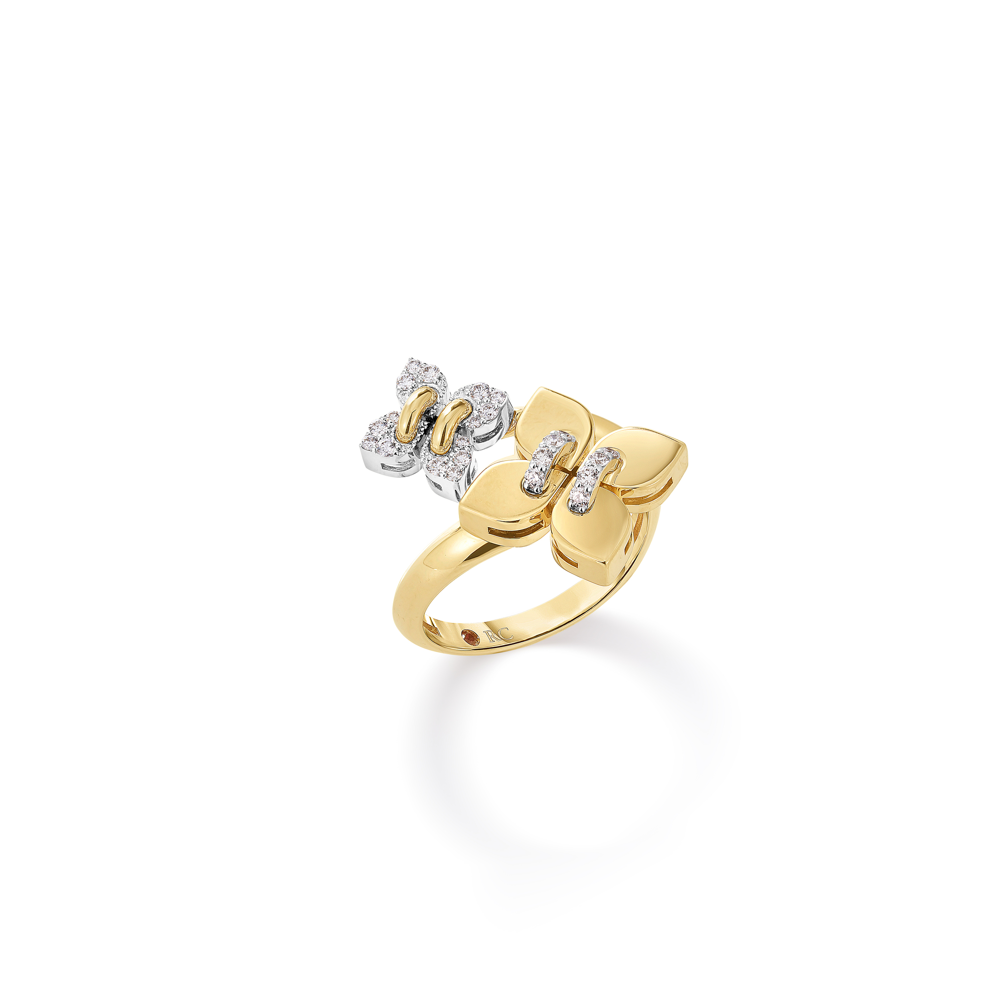 18k Yellow/white Gold Love In Verona Filo Diamond Double Flower Ring
