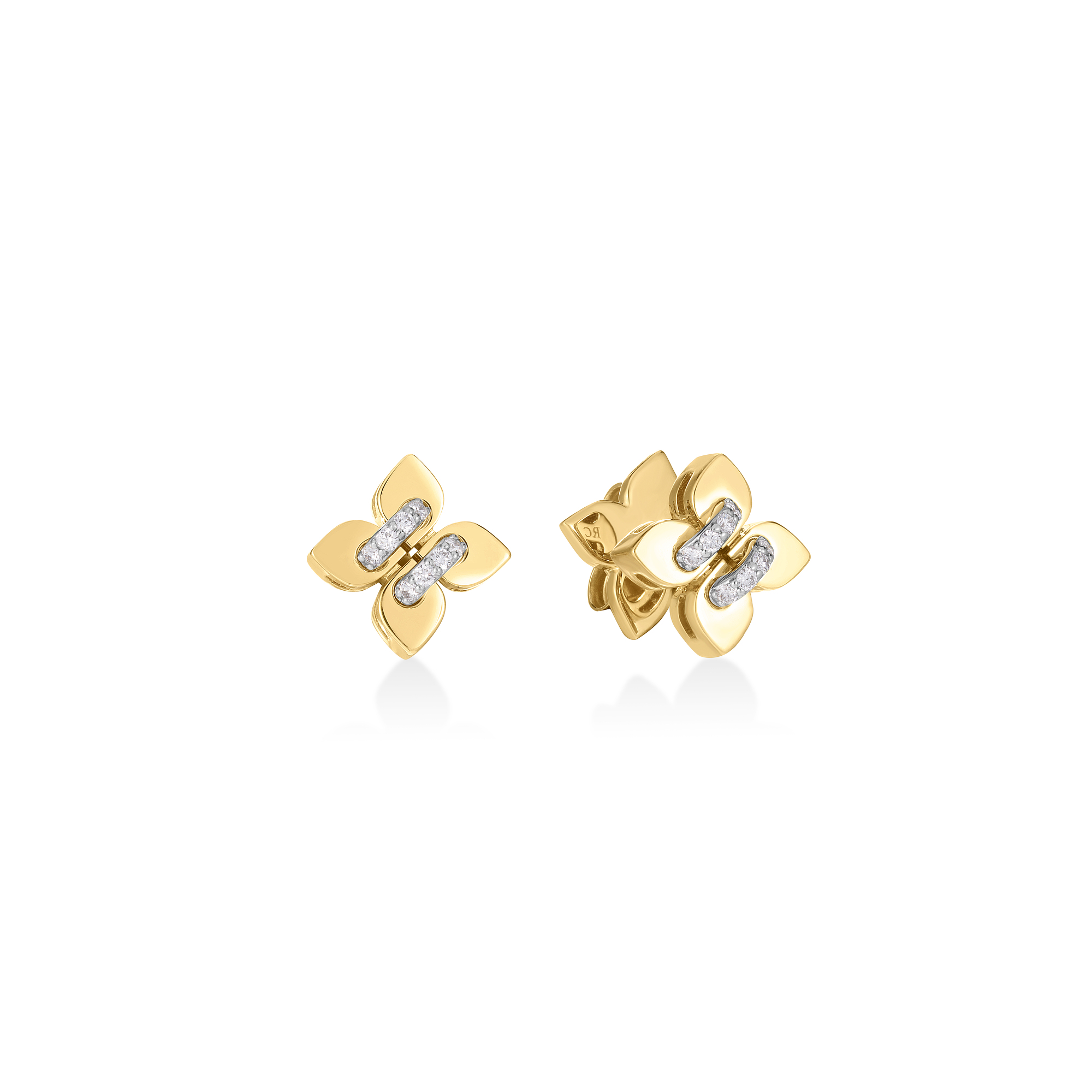 18k Yellow/white Gold Love In Verona Filo Petite Diamond Flower Stud Earrings