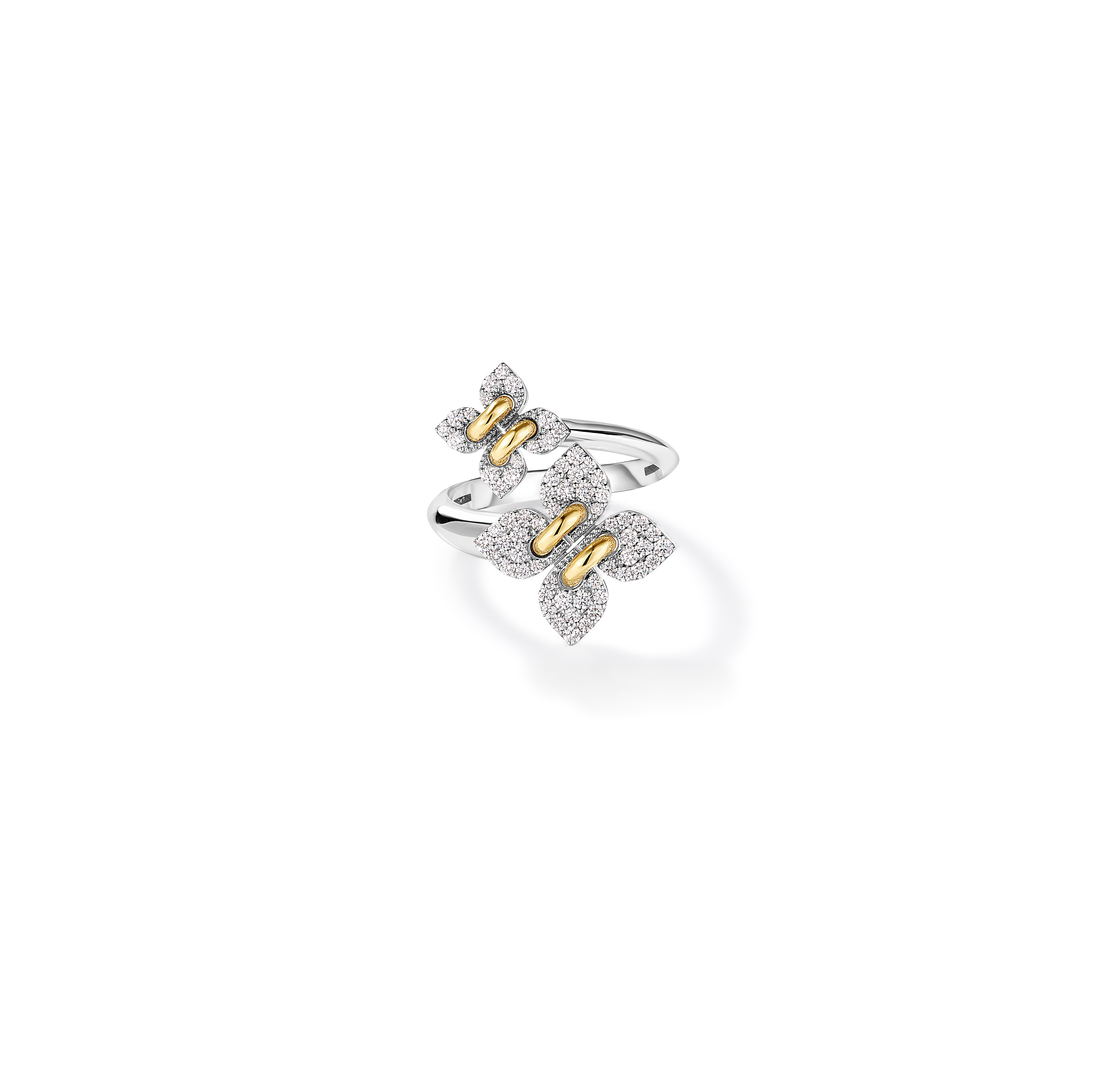 18k White/yellow Gold Love In Verona Filo Pave Diamond Double Flower Ring