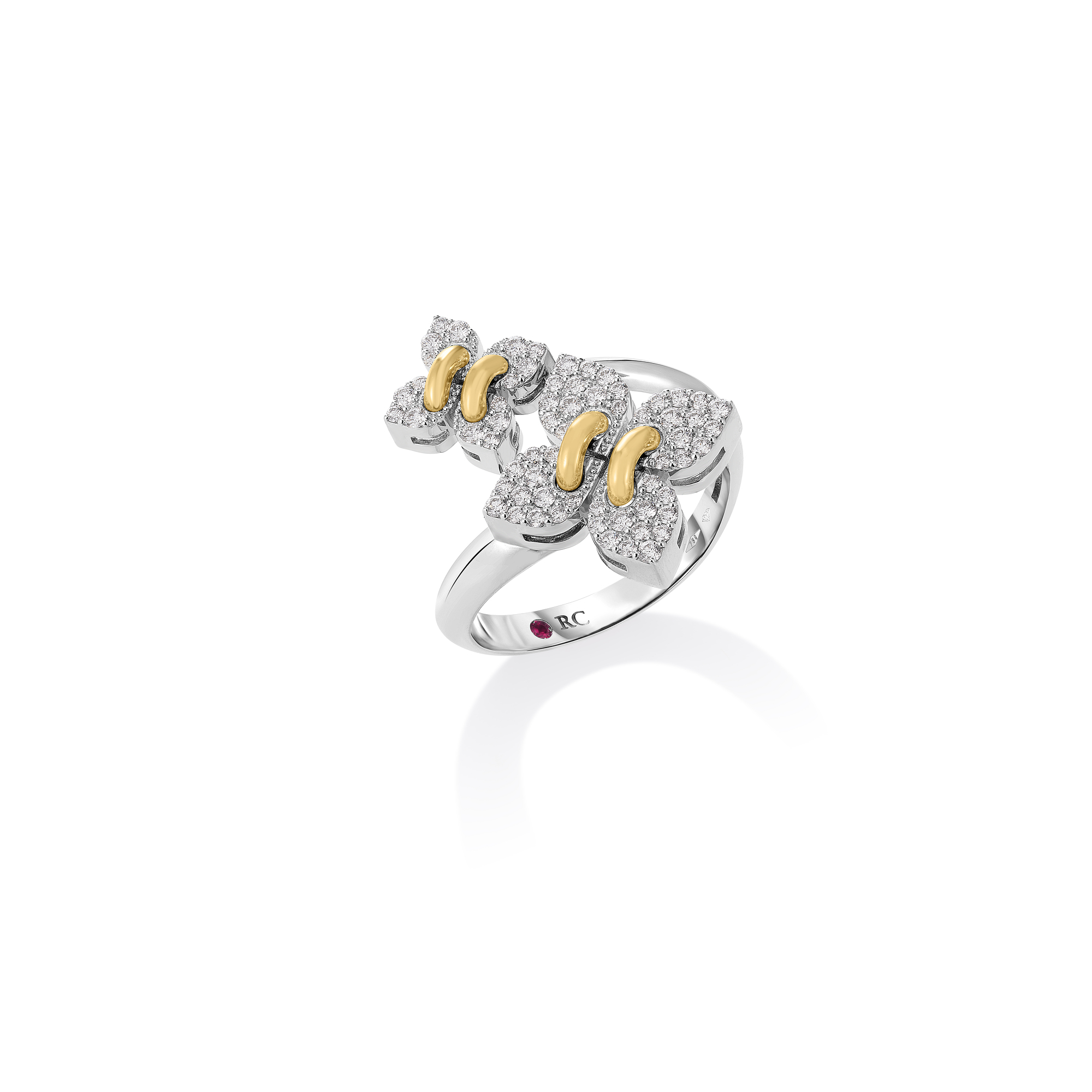 18k White/yellow Gold Love In Verona Filo Pave Diamond Double Flower Ring