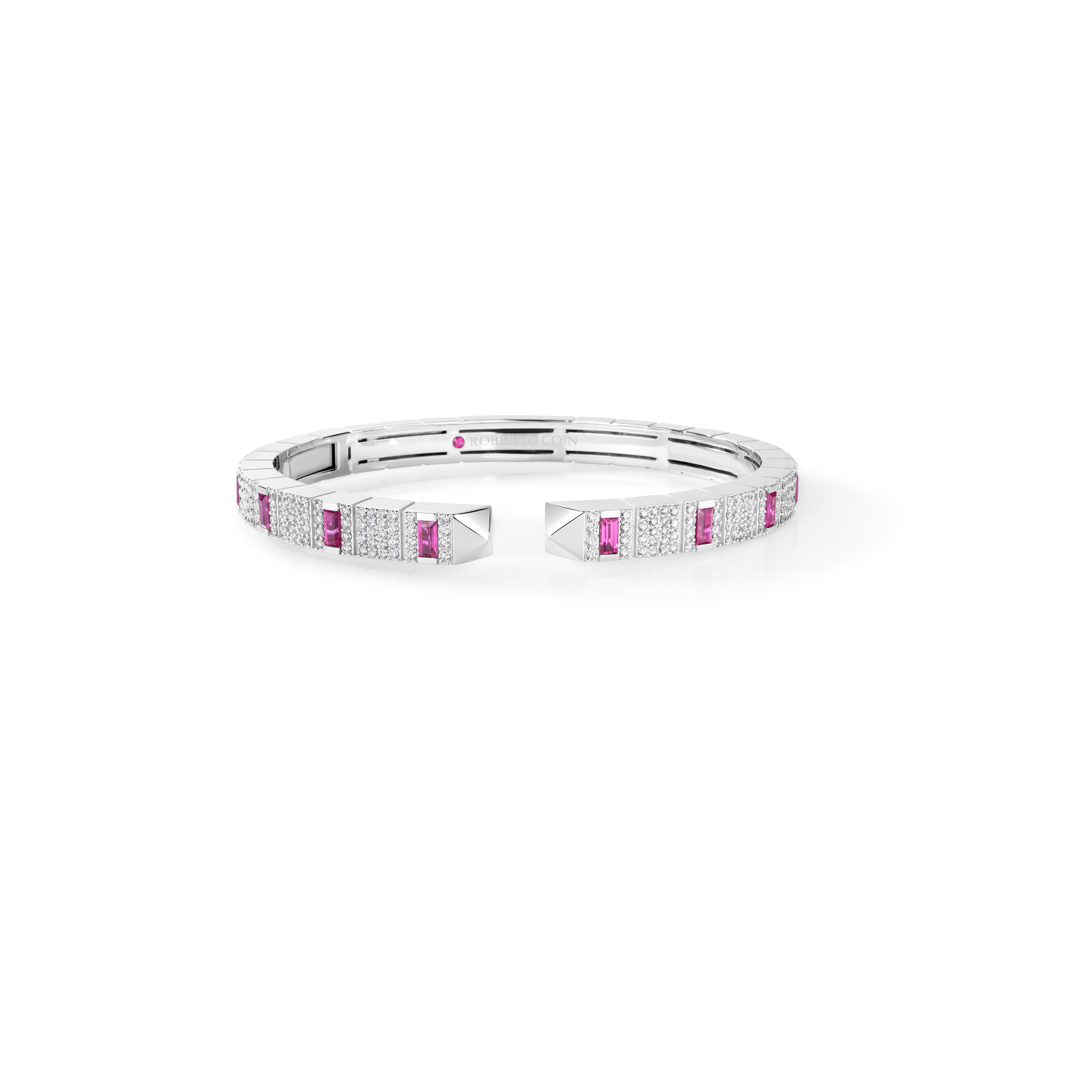 18k White Gold Obelisco Pave Diamond & Ruby Bangle