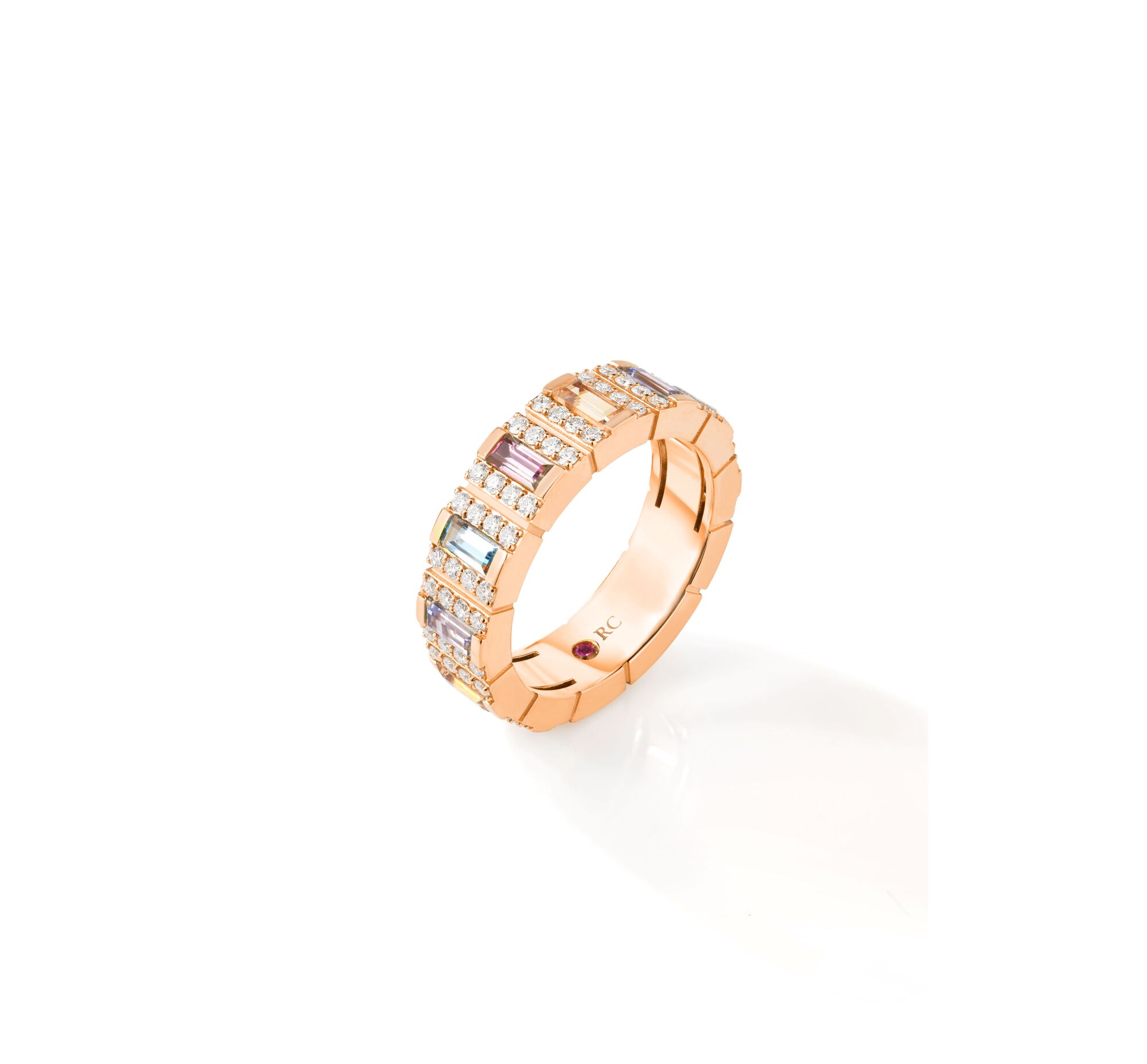 18k Yellow Gold Obelisco Pave Diamond & Mixed Stones Ring