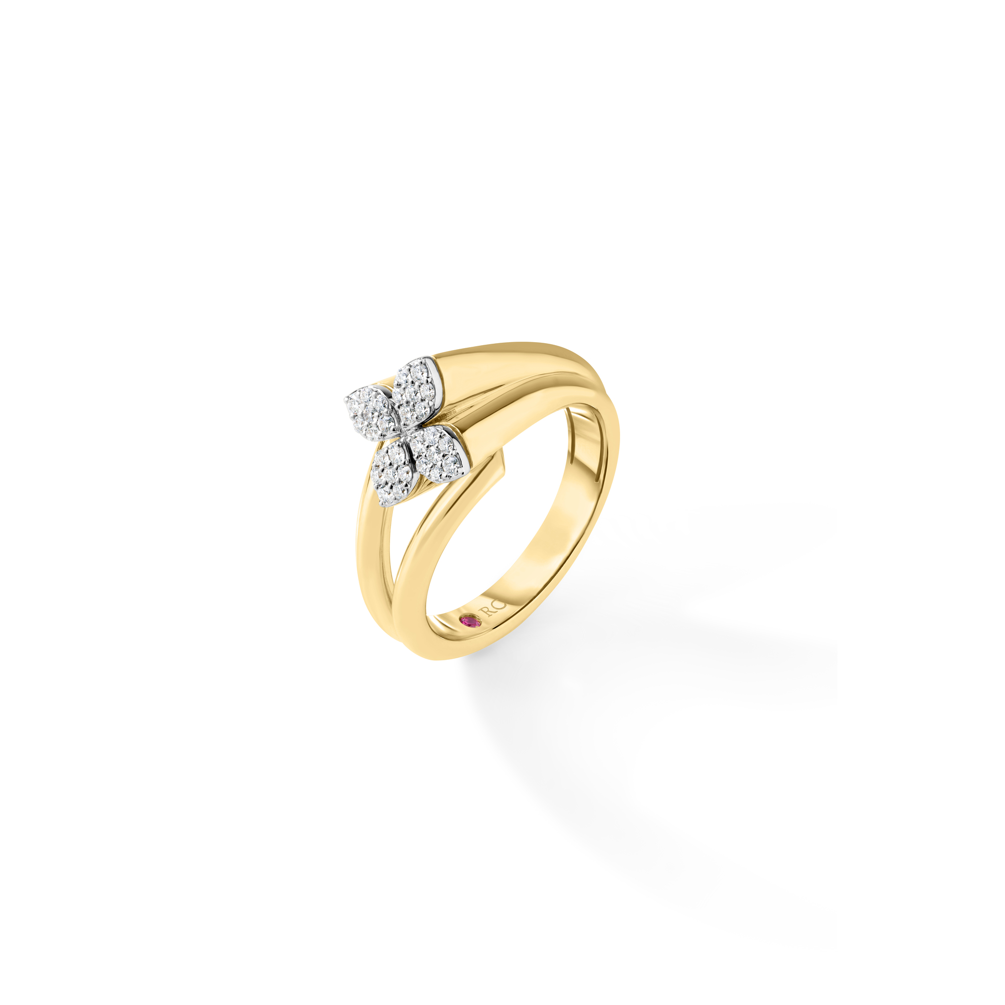18k Yellow/white Gold Love In Verona Diamond Flower Double Band Ring
