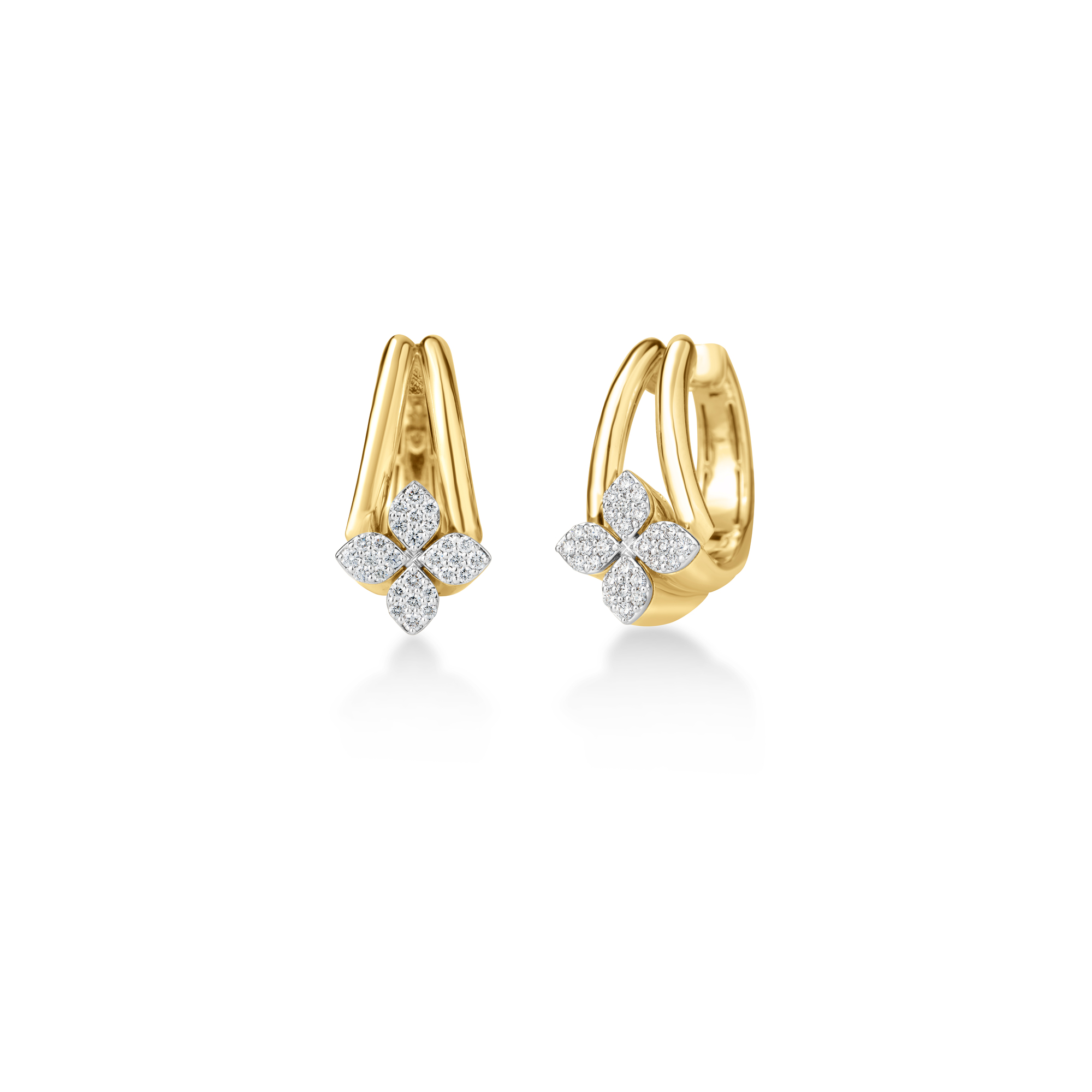 18k Yellow/white Gold Love In Verona Diamond Flower Double Band Hoop Earrings