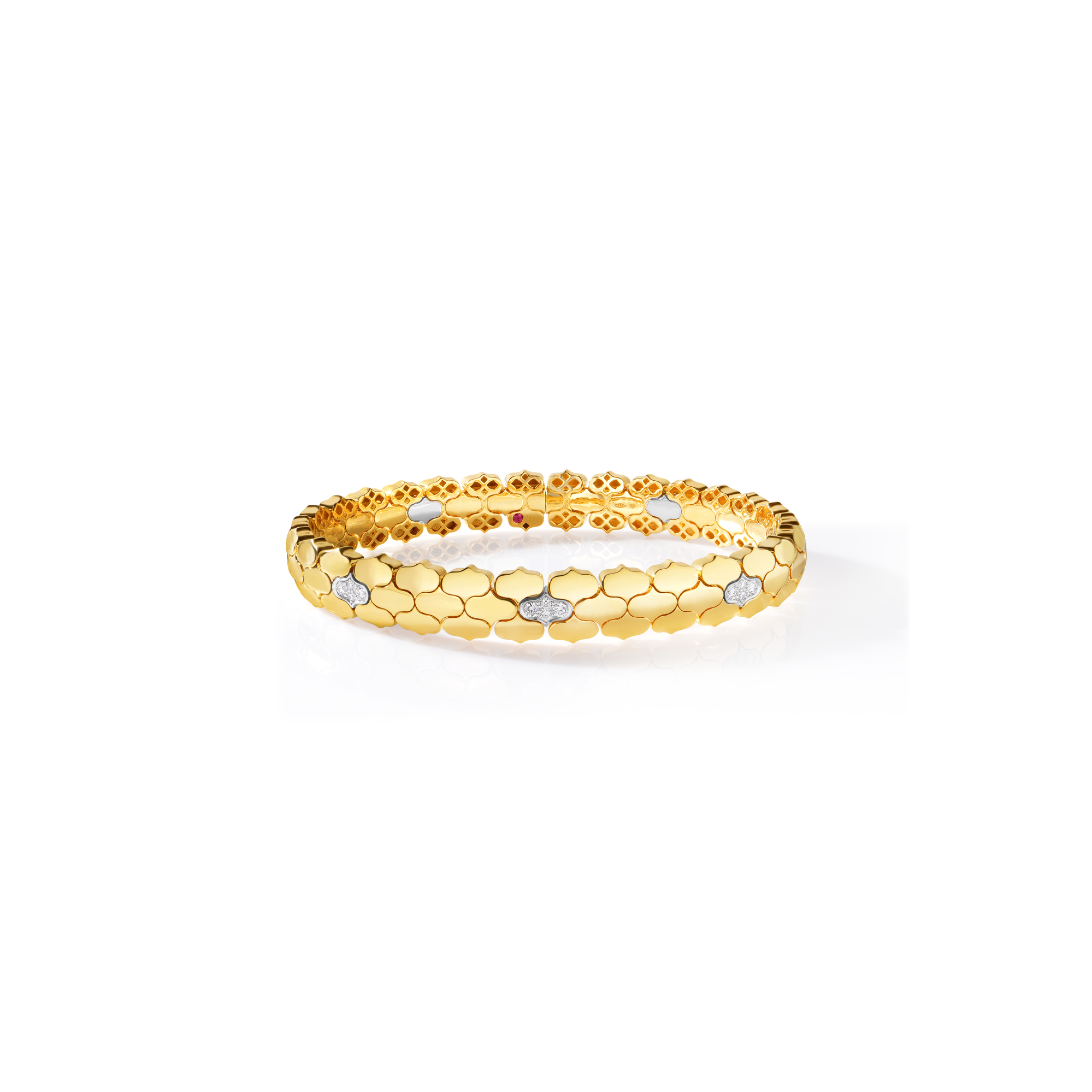 18k Yellow/white Gold Cobra Diamond Narrow Bangle