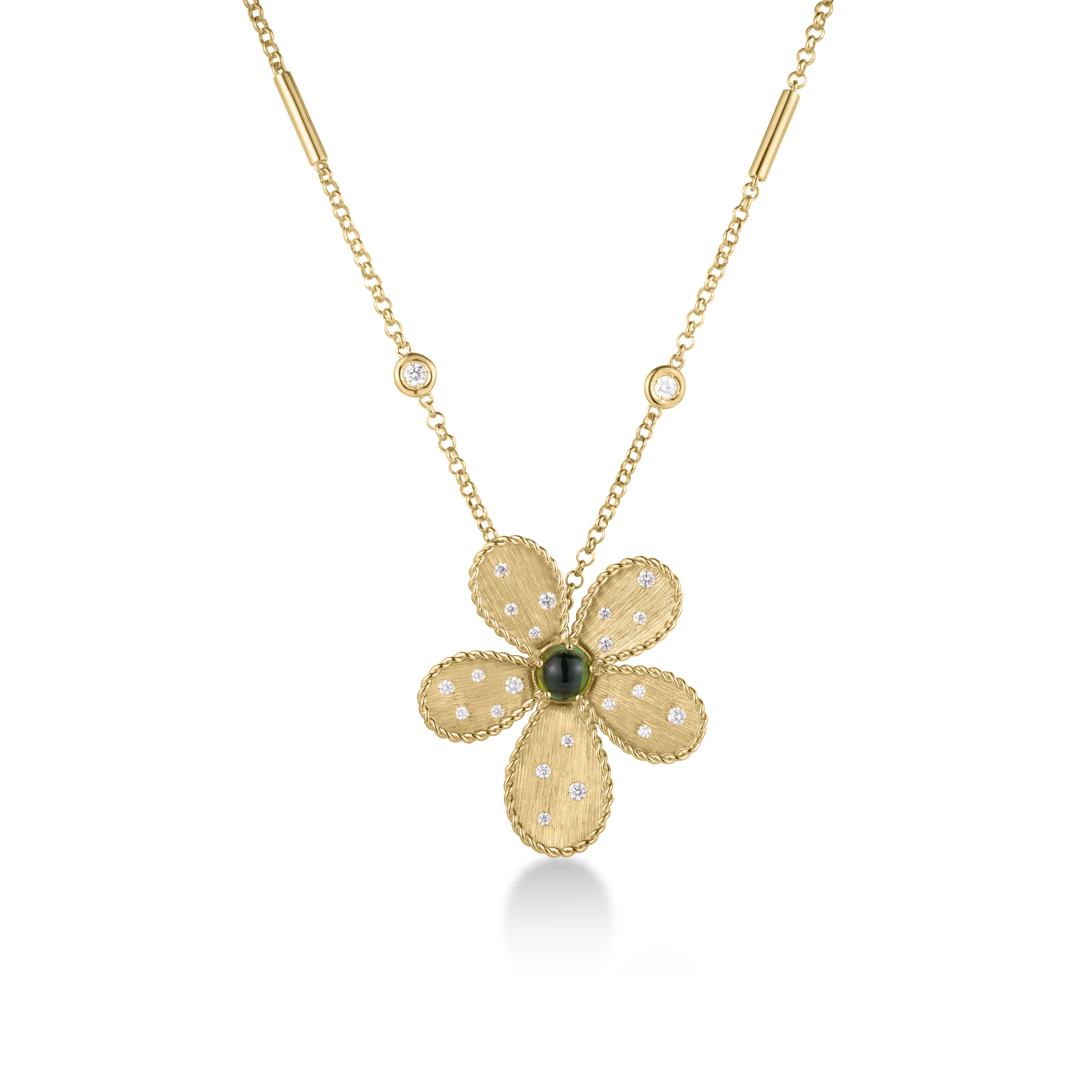 18k Yellow Gold Jasmine Diamond & Green Tourmaline Flower Necklace