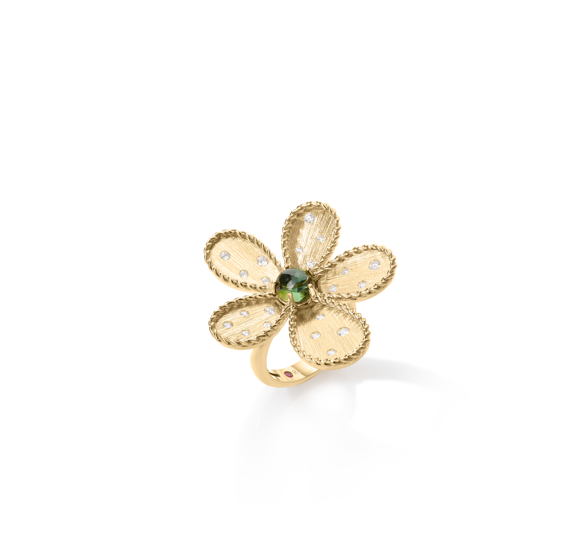 18k Yellow Gold Jasmine Diamond & Green Tourmaline Flower Ring