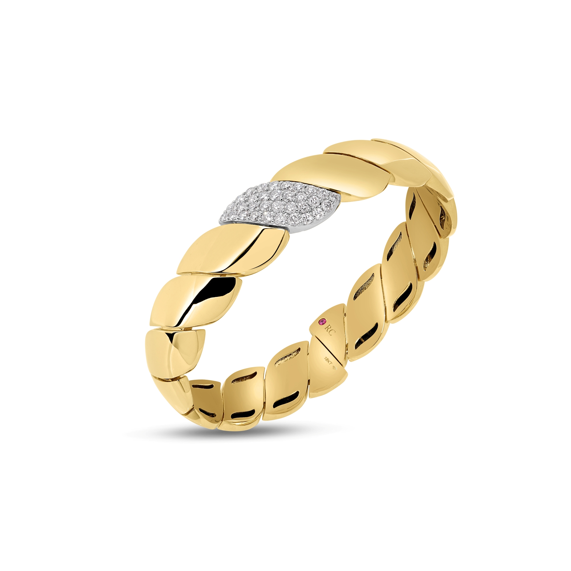18k Yellow/white Gold San Marco Diamond Accent Cuff Bangle