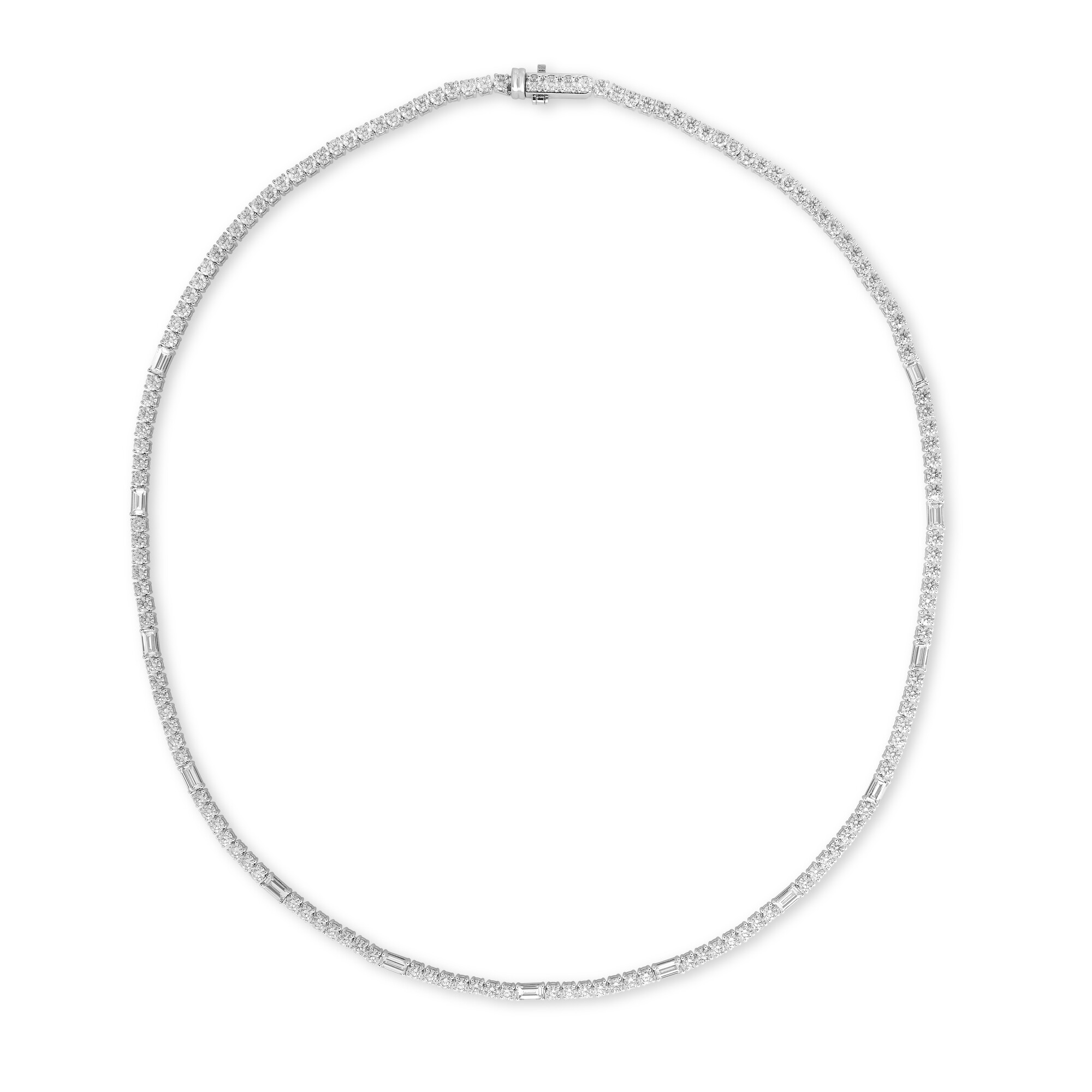 18k White Gold Diamond Princess Mixed Cut Pave Diamond Necklace