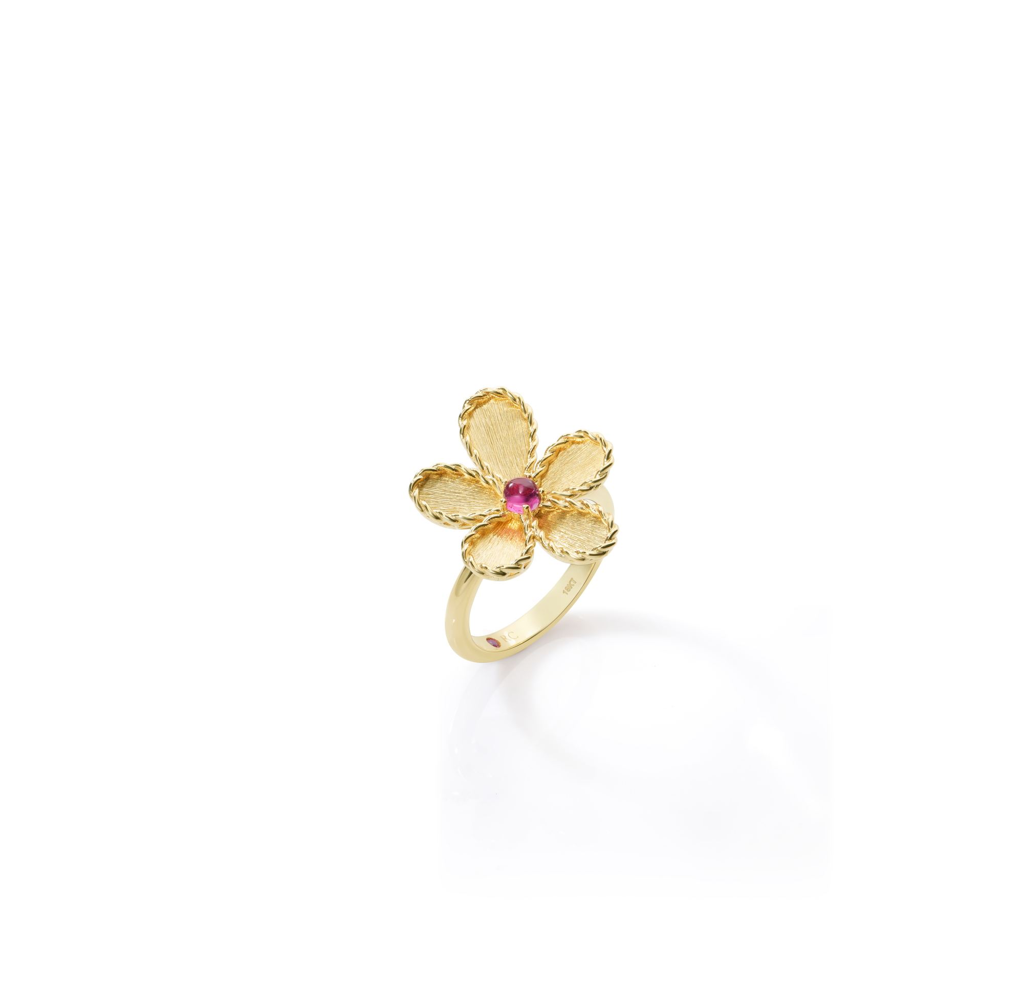 18k Yellow Gold Jasmine Rubellite Flower Ring