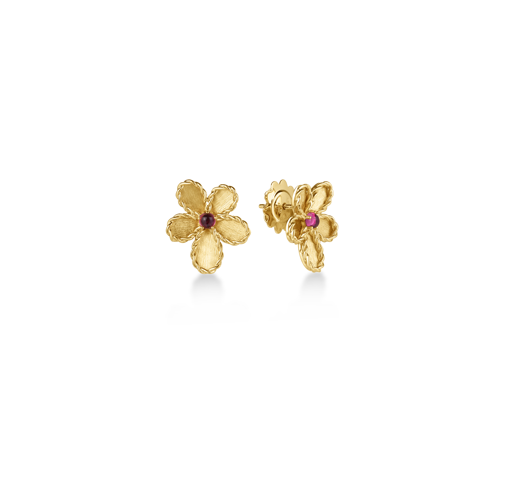 18k Yellow Gold Jasmine Rubellite Flower Stud Earrings