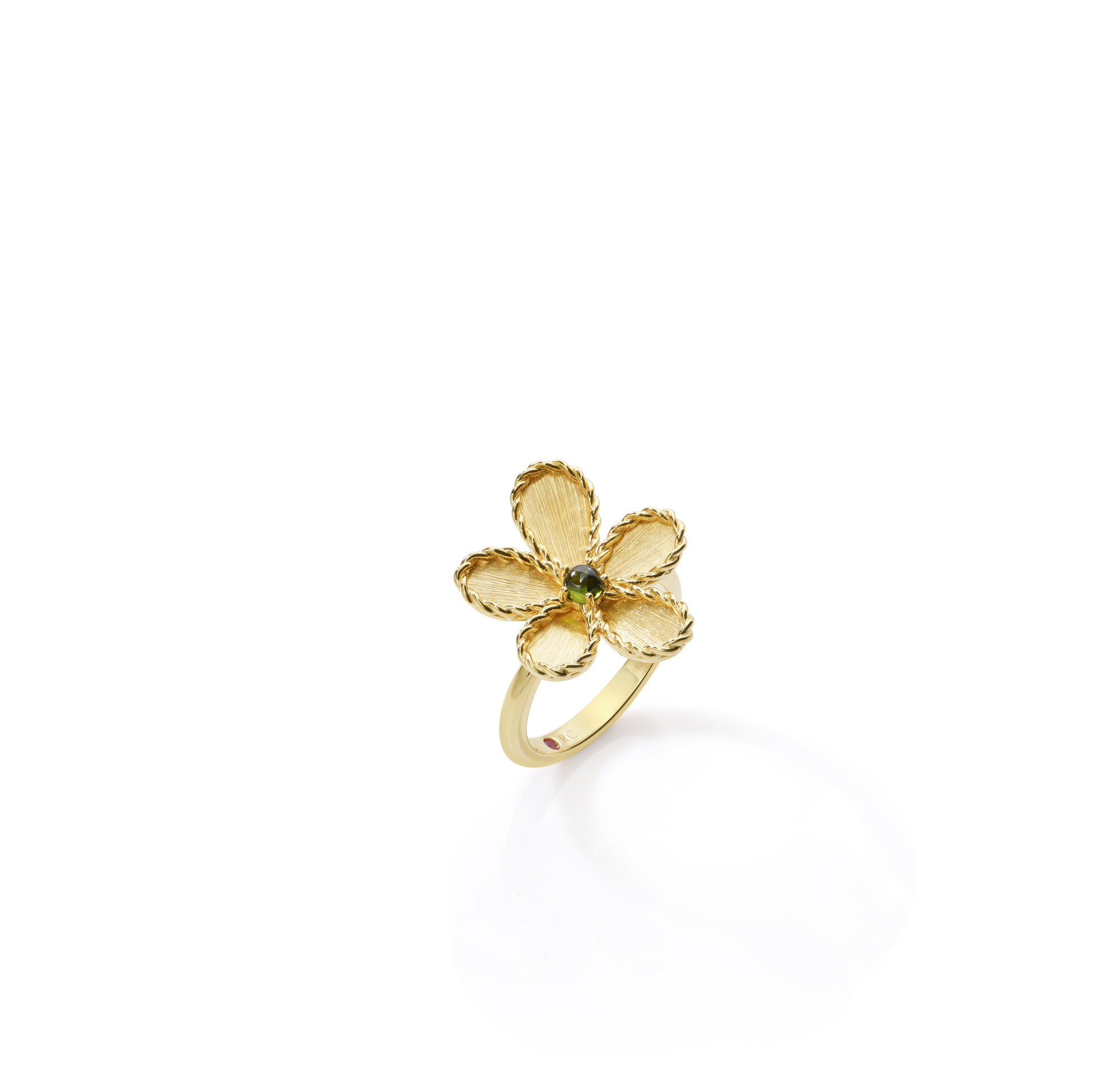 18k Yellow Gold Jasmine Green Tourmaline Flower Ring