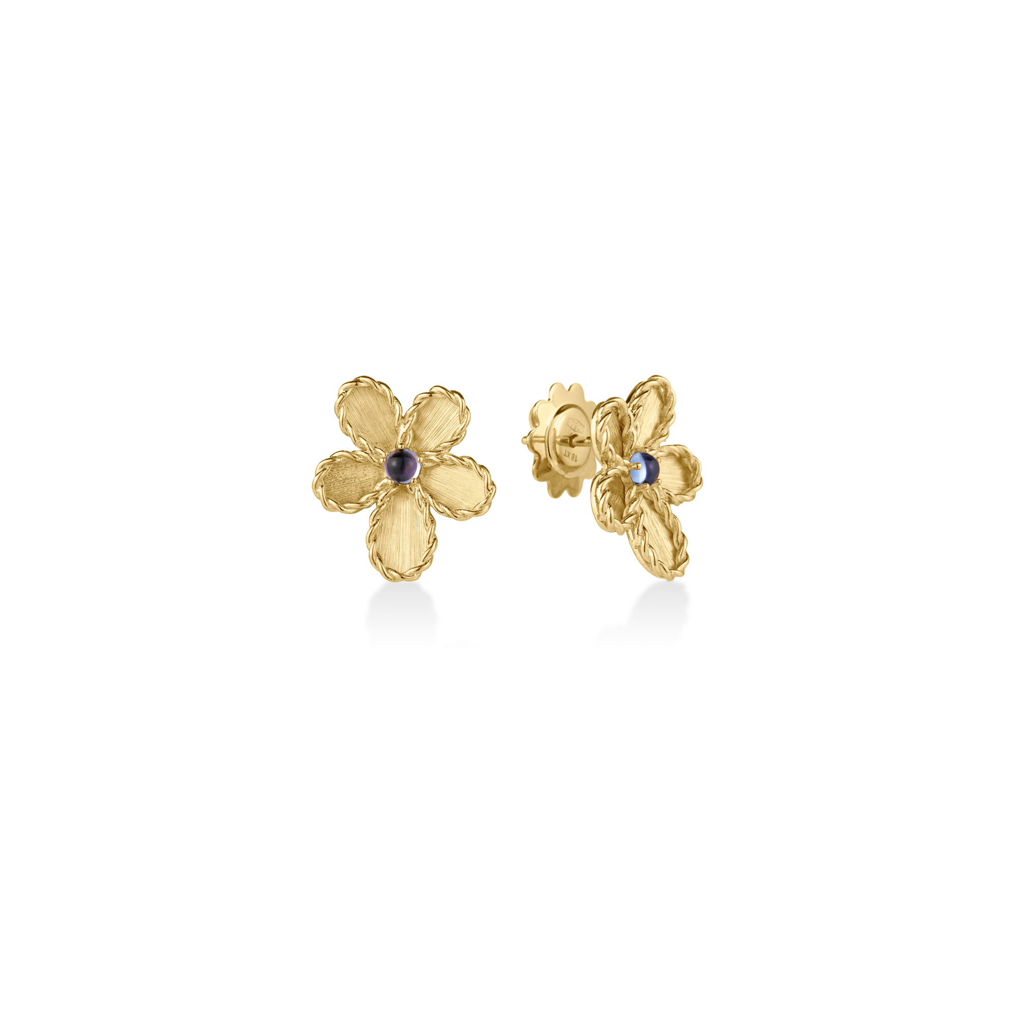 18k Yellow Gold Jasmine Tanzanite Flower Stud Earrings