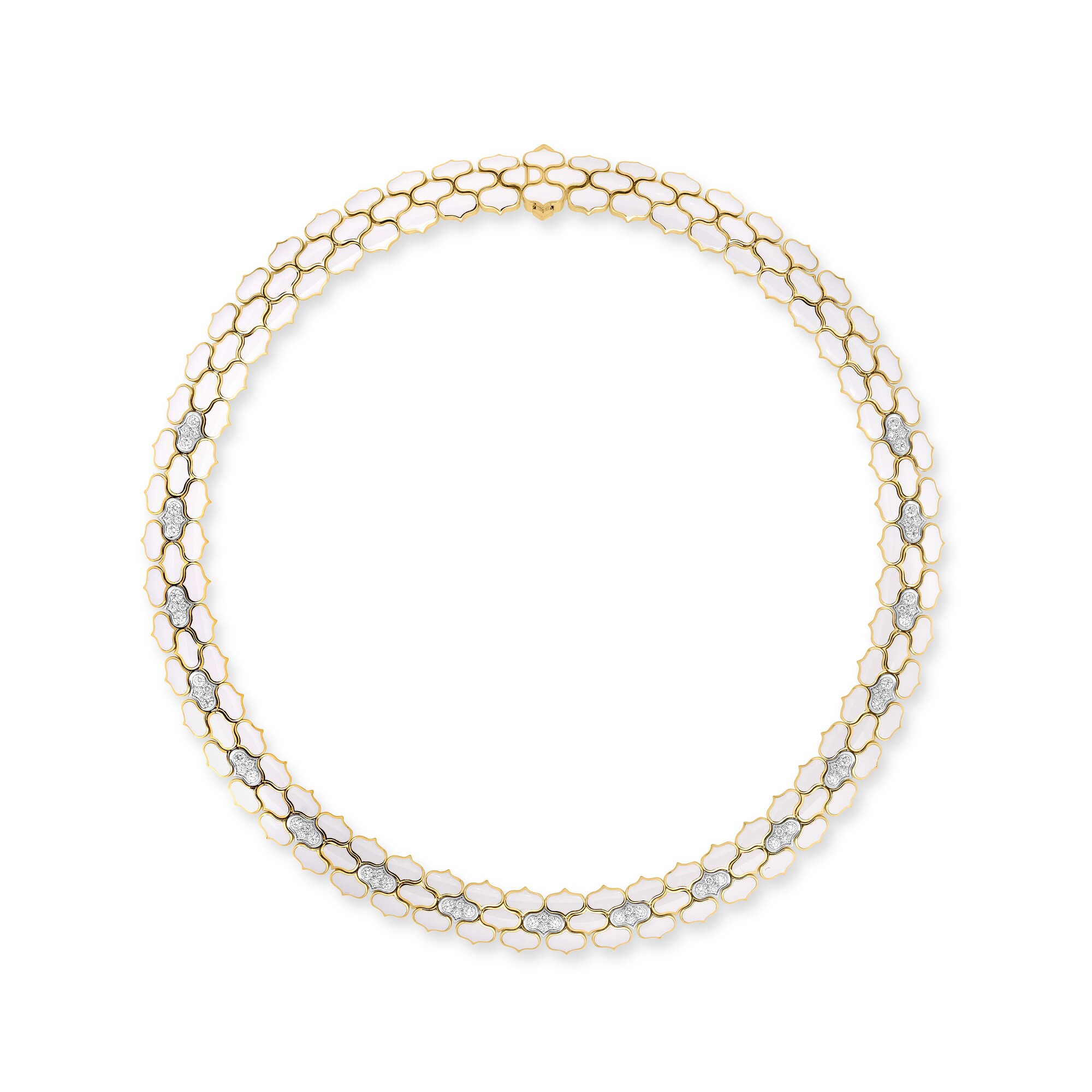 18k Yellow/white Gold Cobra Diamond & White Enamel Collar Necklace